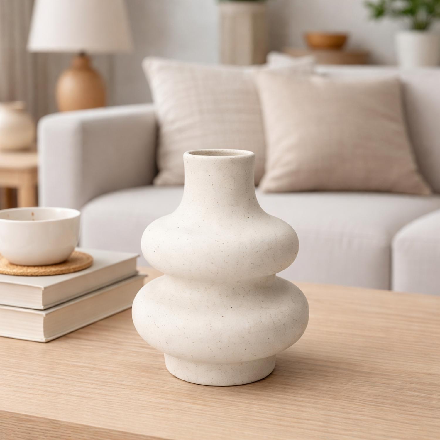 Florero Jarron Ceramica Blanco Minimalista Ondulado Moderno-2