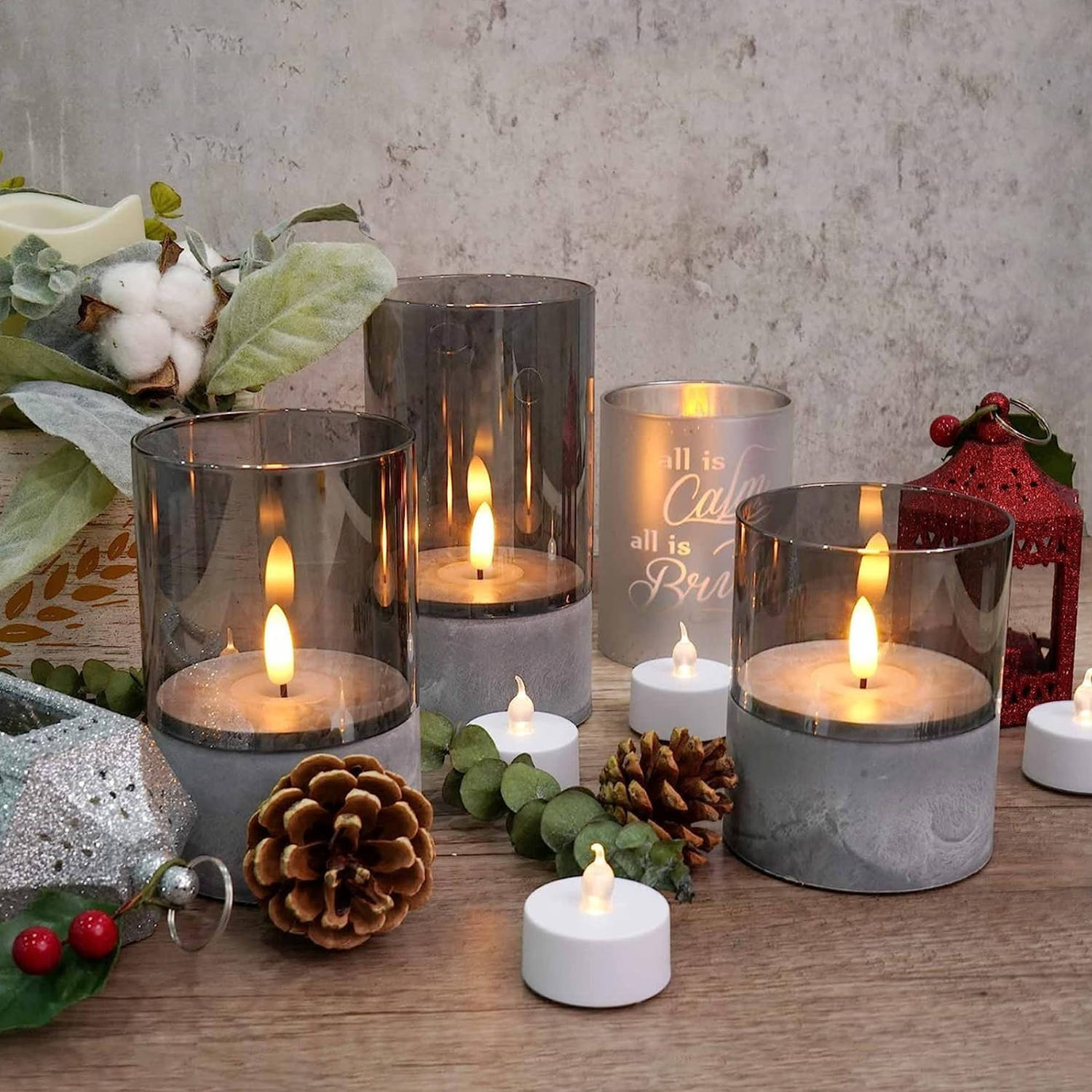 Vela Artificial De Cristal Con Efecto Llama Blanca Luz Led S-5