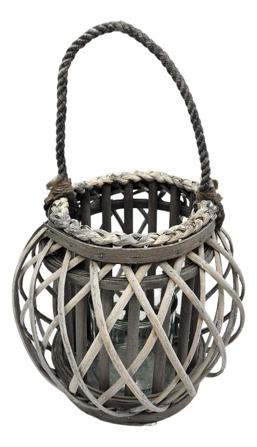 Candelabro Porta Vela Mimbre Rustico Gris Redondo Terraza-1