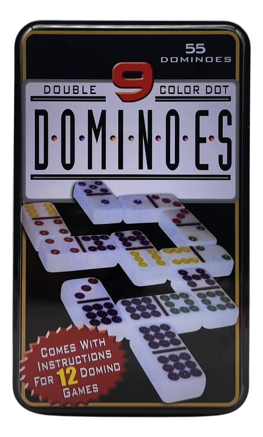Domino Chancho 9 Juego Dominó Caja Metálica 55 Piezas Color-1
