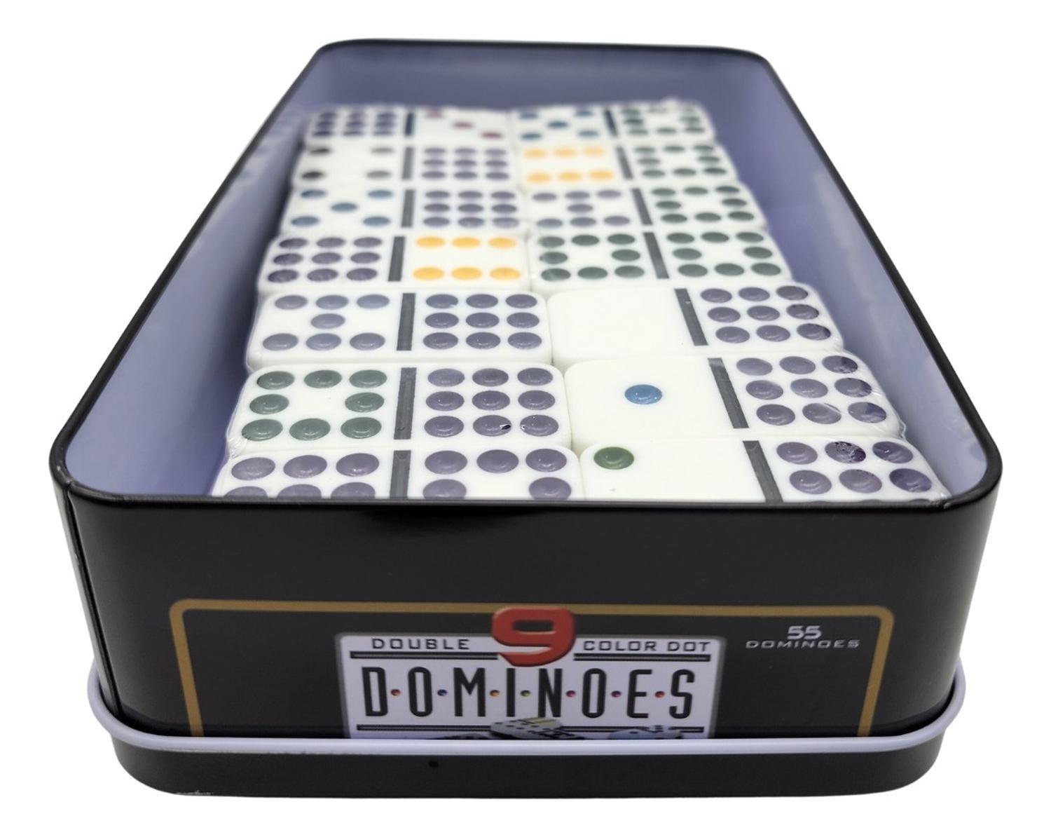 Domino Chancho 9 Juego Dominó Caja Metálica 55 Piezas Color-3