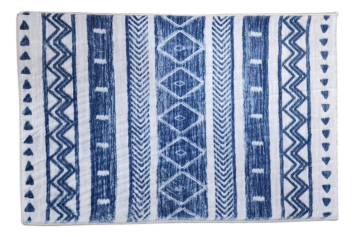 Alfombra De Baño Bajada De Cama Multiuso Diseño Azul Blanco-0