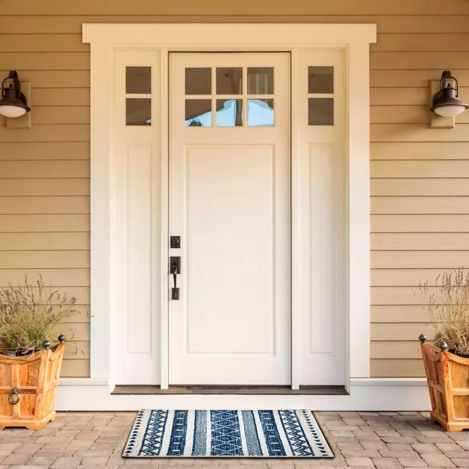 Alfombra De Baño Bajada De Cama Multiuso Diseño Azul Blanco-1