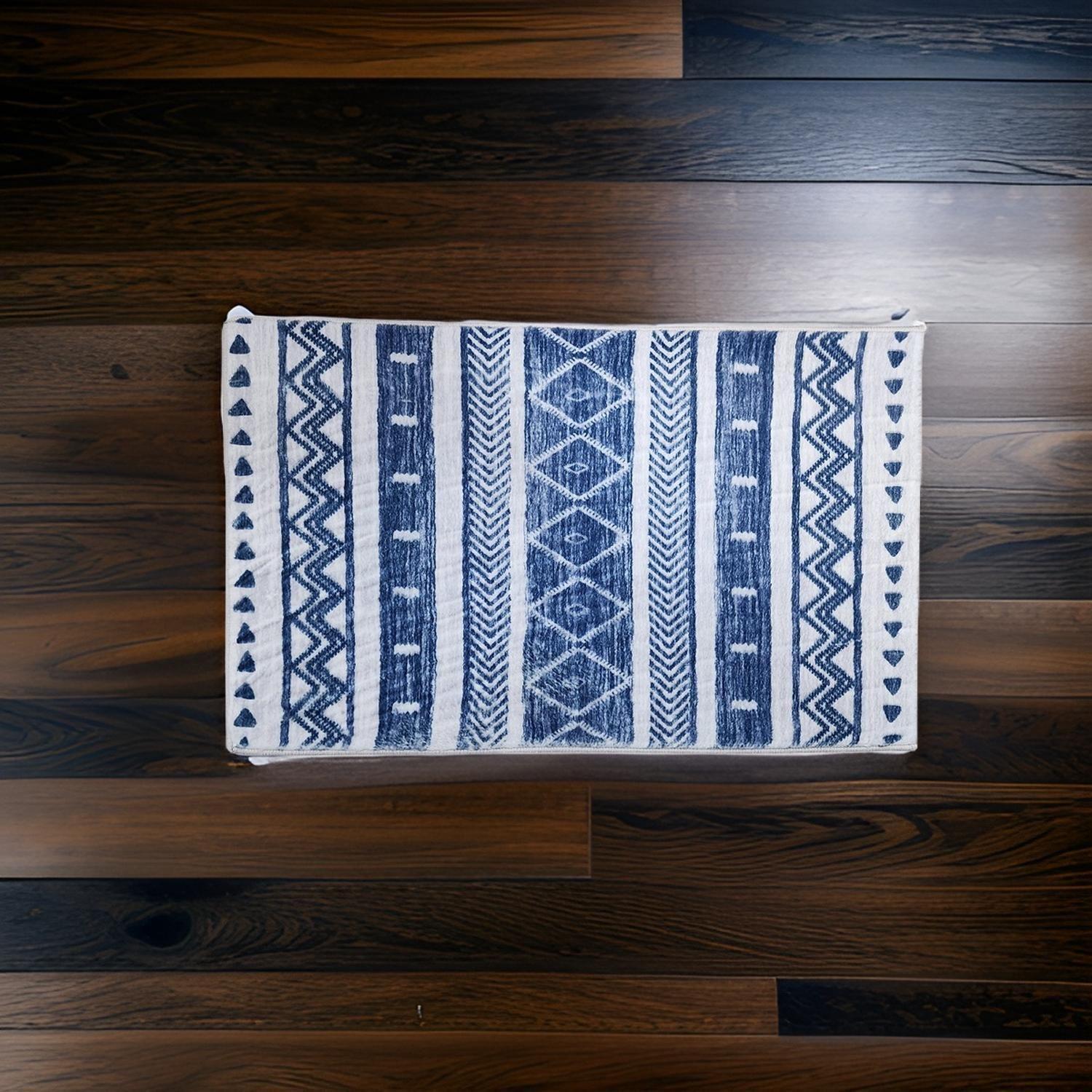 Alfombra De Baño Bajada De Cama Multiuso Diseño Azul Blanco-2