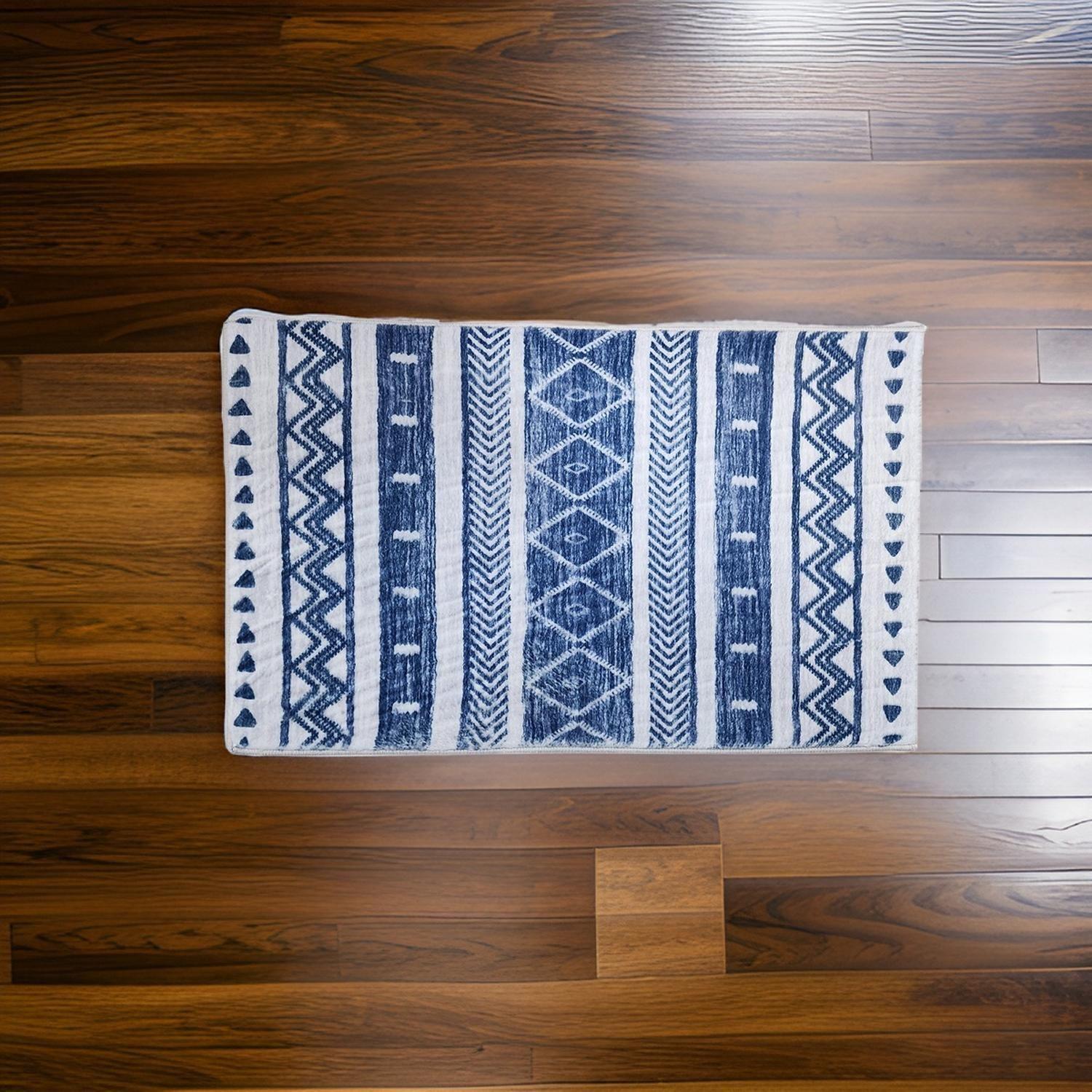 Alfombra De Baño Bajada De Cama Multiuso Diseño Azul Blanco-5