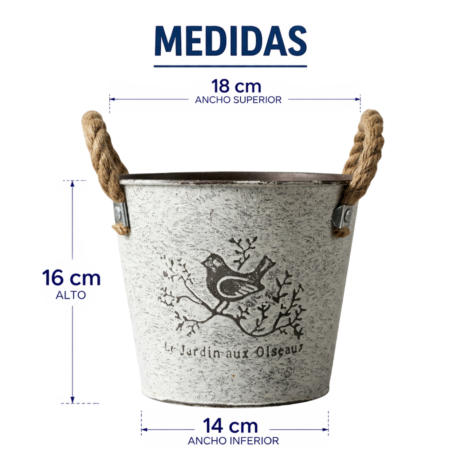 Set 3 Maceteros Metalicos Blancos Decorativo Con Asas Jardin-7