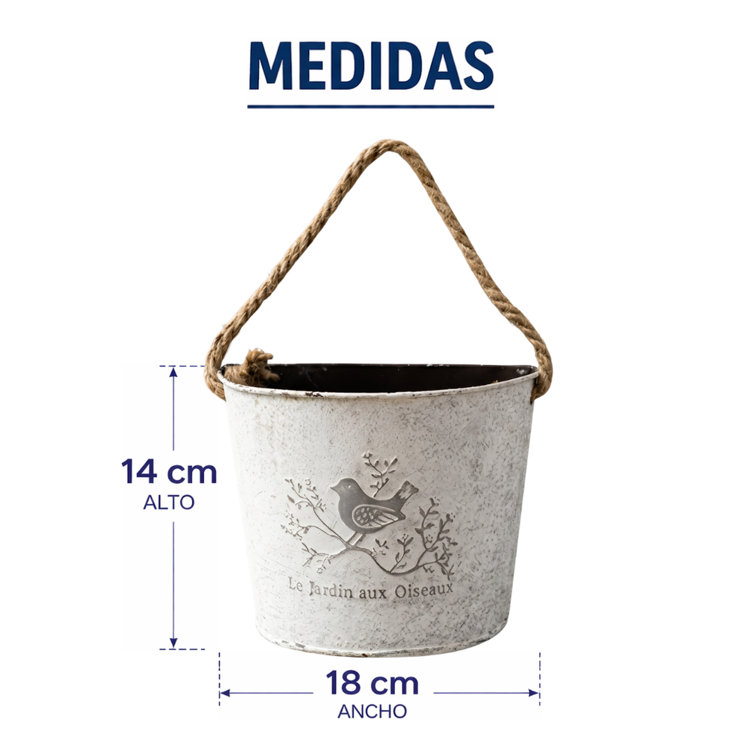 Set 3 Maceteros Metalicos Blancos Decorativo Con Asas Jardin-8