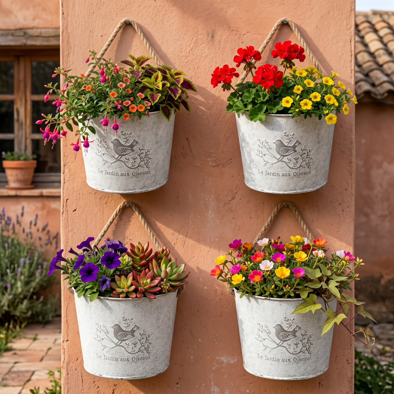 Set 3 Maceteros Metalicos Blancos Decorativo Con Asas Jardin-5