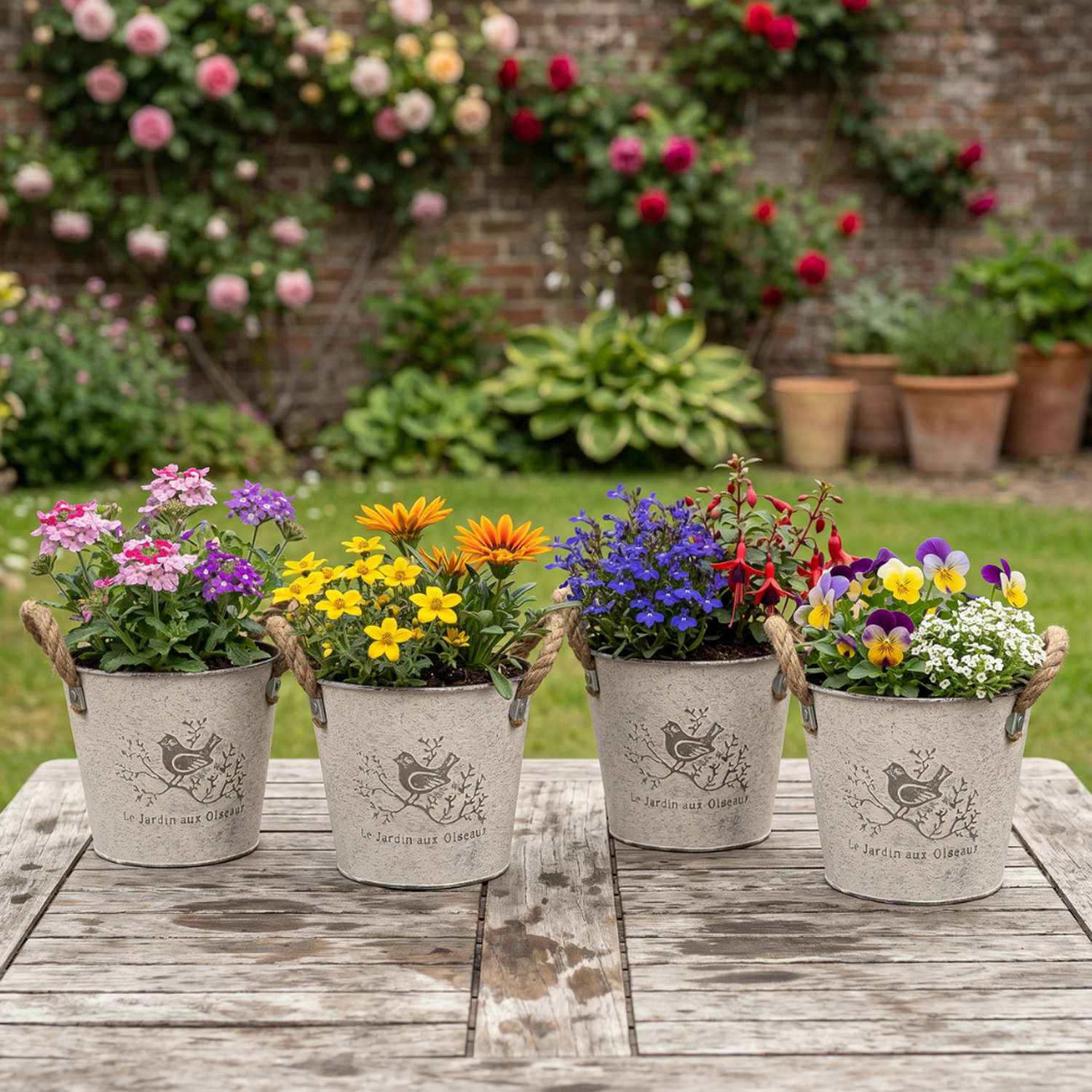 Set 3 Maceteros Metalicos Blancos Decorativo Con Asas Jardin-6