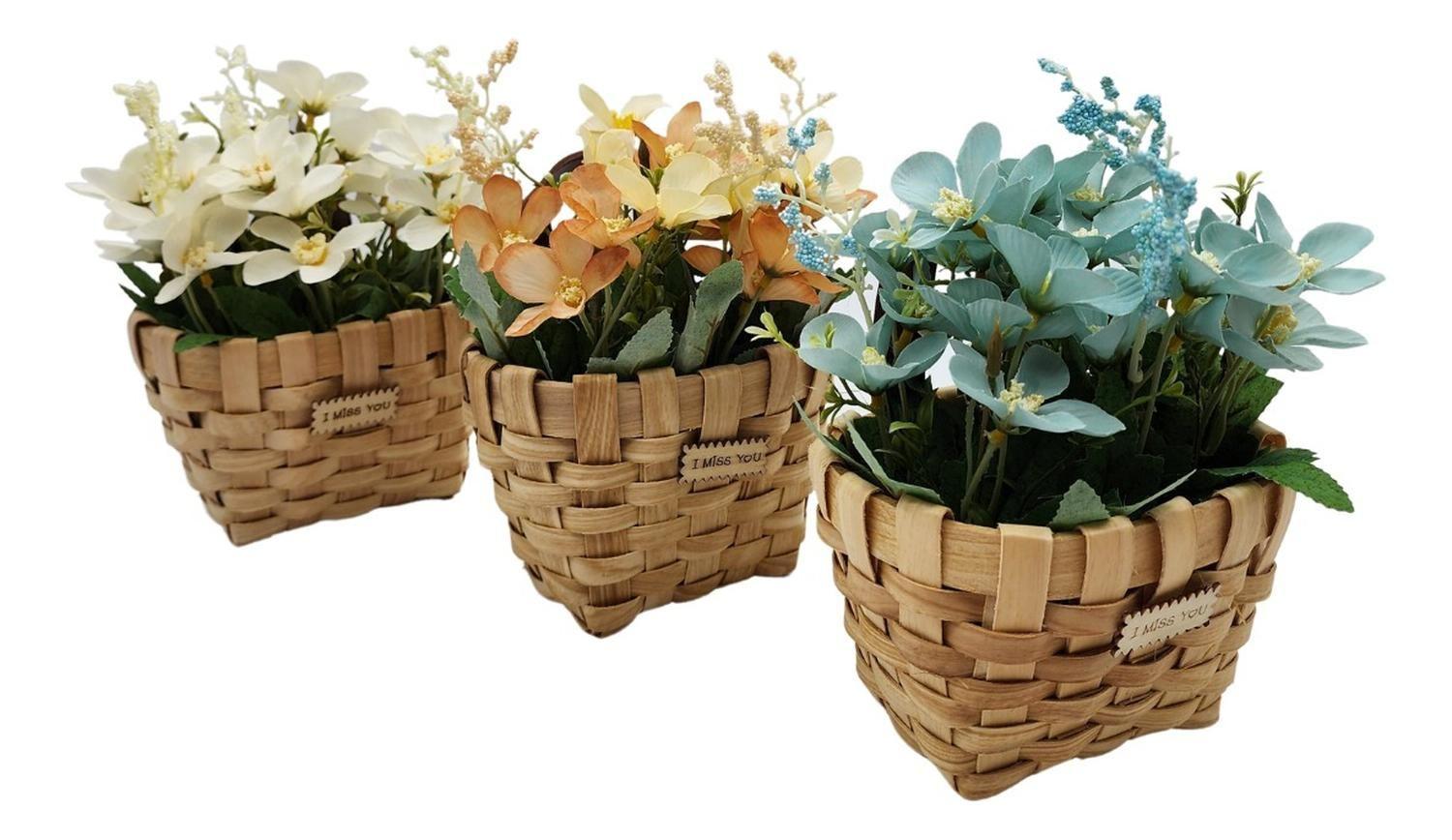 Planta Artificial Macetero Estilo Mimbre Flores Blancas-2