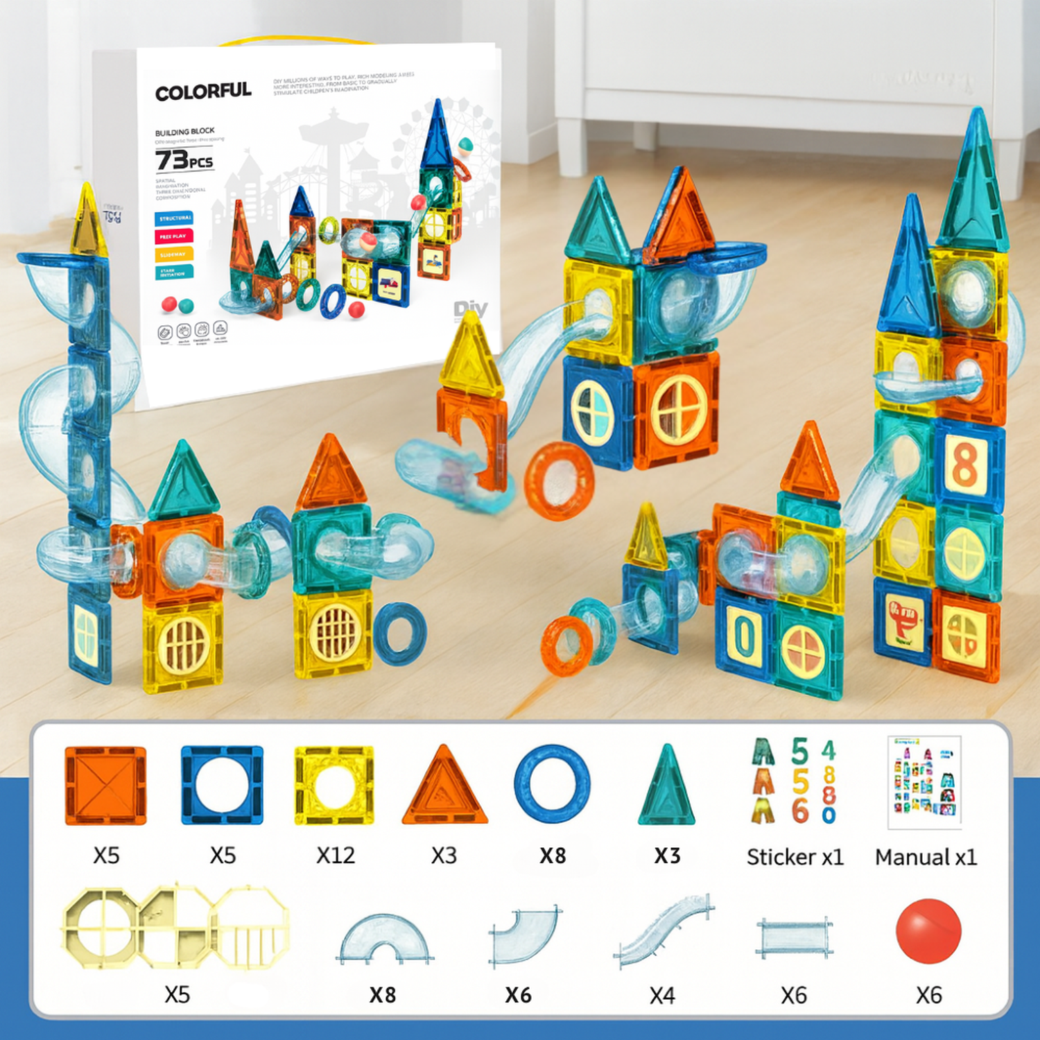 Juego Bloques Magneticos Construccion 73 Piezas Tobogan-4