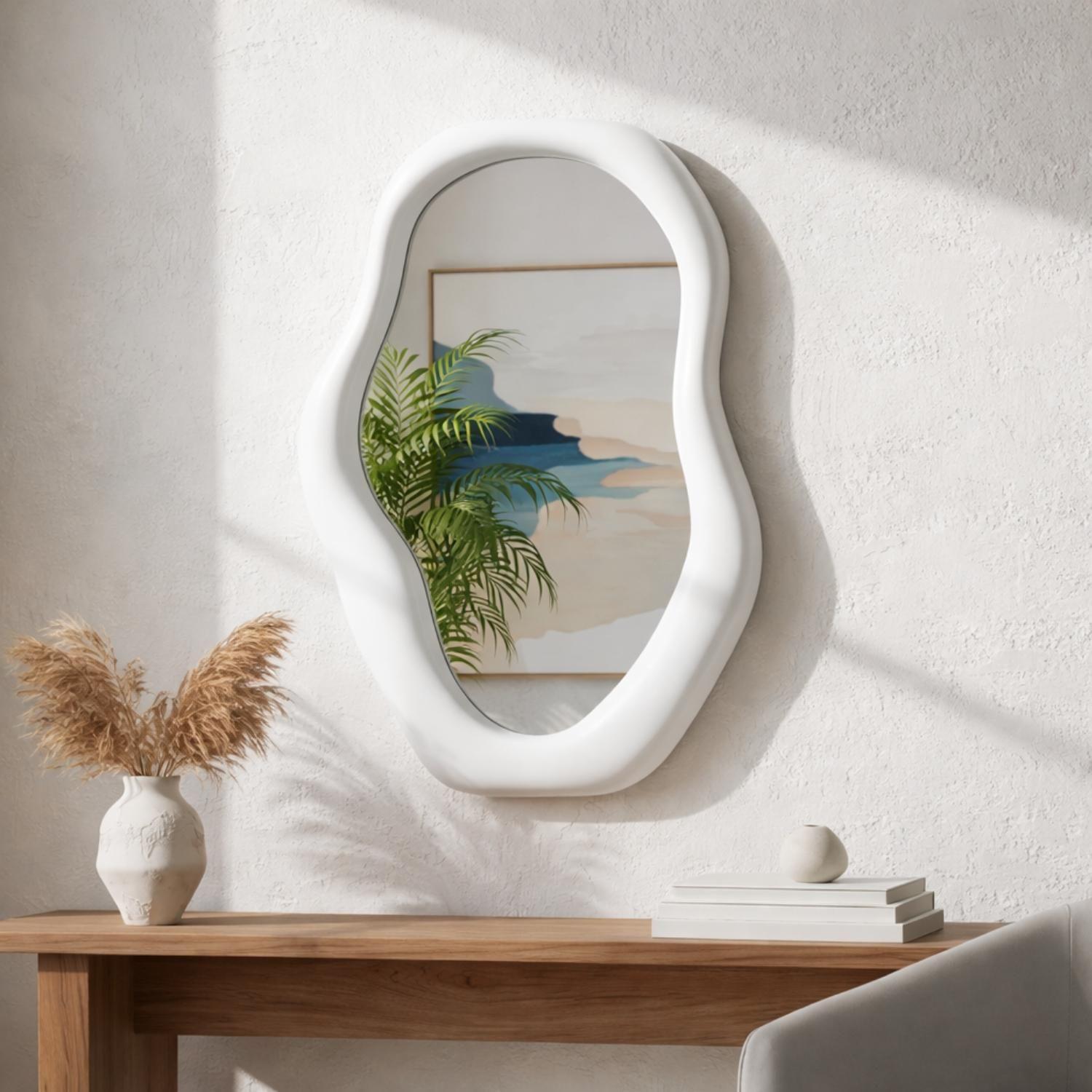 Marco Espejo Decorativo De Pared Asimetrico Irregular Blanco-3