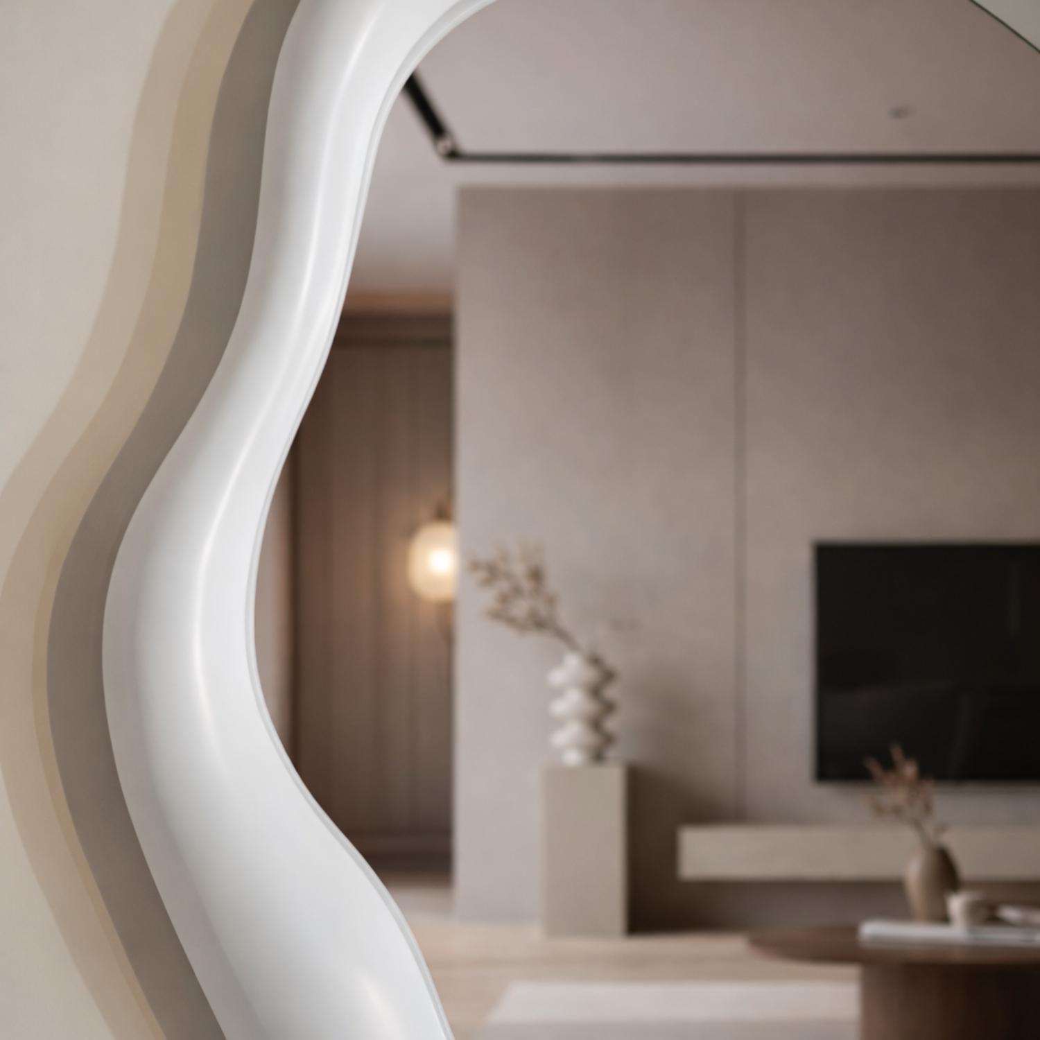 Marco Espejo Decorativo De Pared Asimetrico Irregular Blanco-4