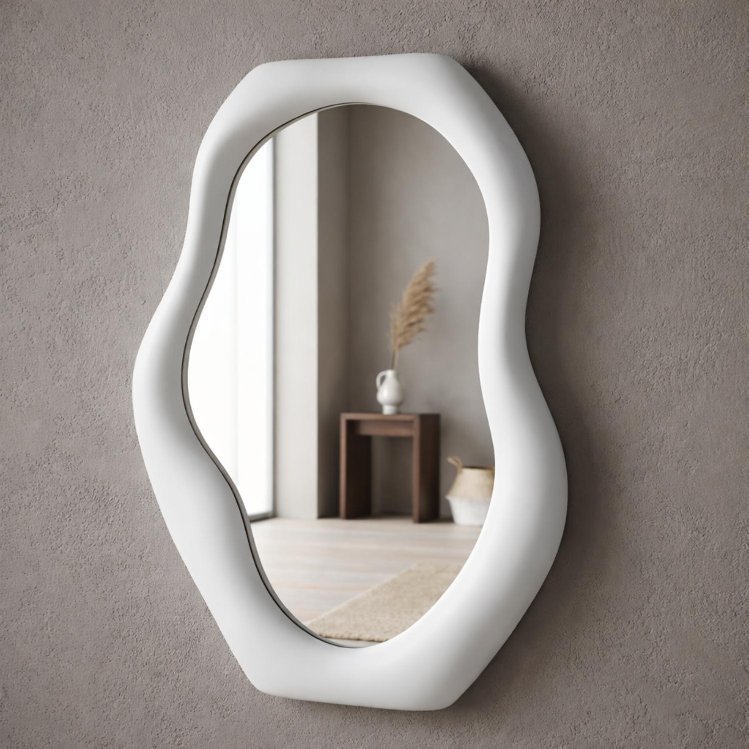 Marco Espejo Decorativo De Pared Asimetrico Irregular Blanco-5