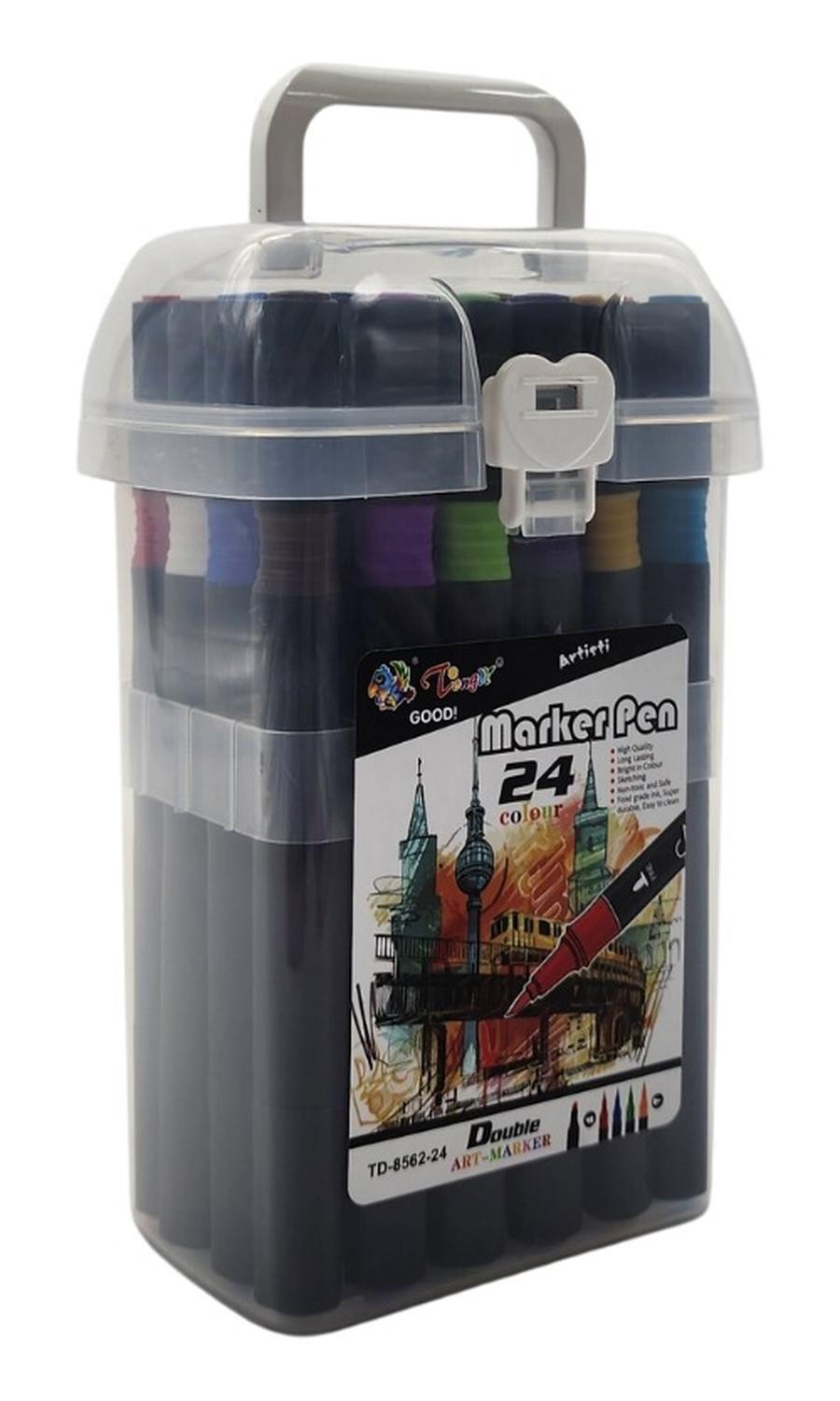 Set Marcadores Doble Punta 24 Lapices Plumones Con Maletin-0