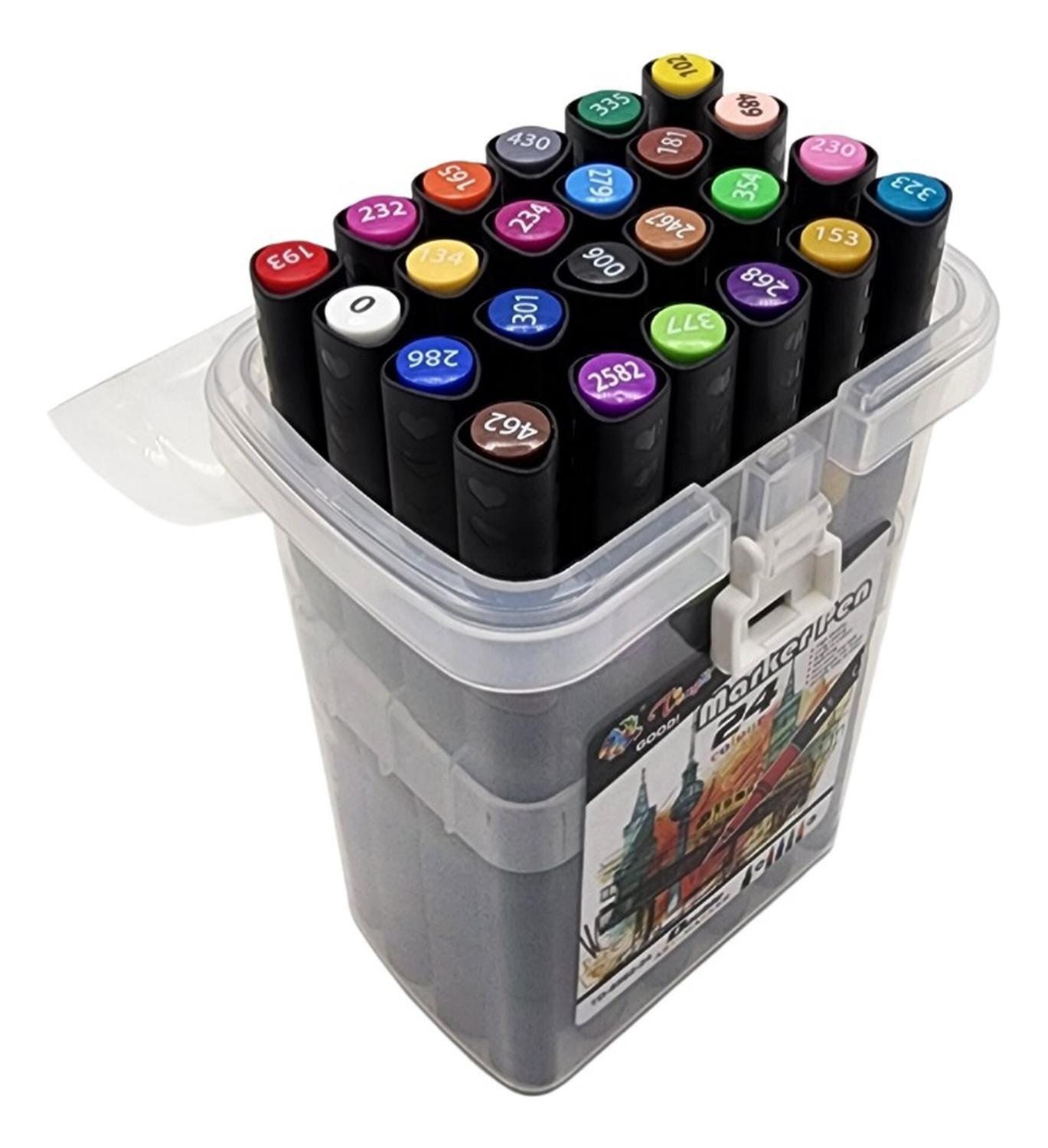 Set Marcadores Doble Punta 24 Lapices Plumones Con Maletin-1