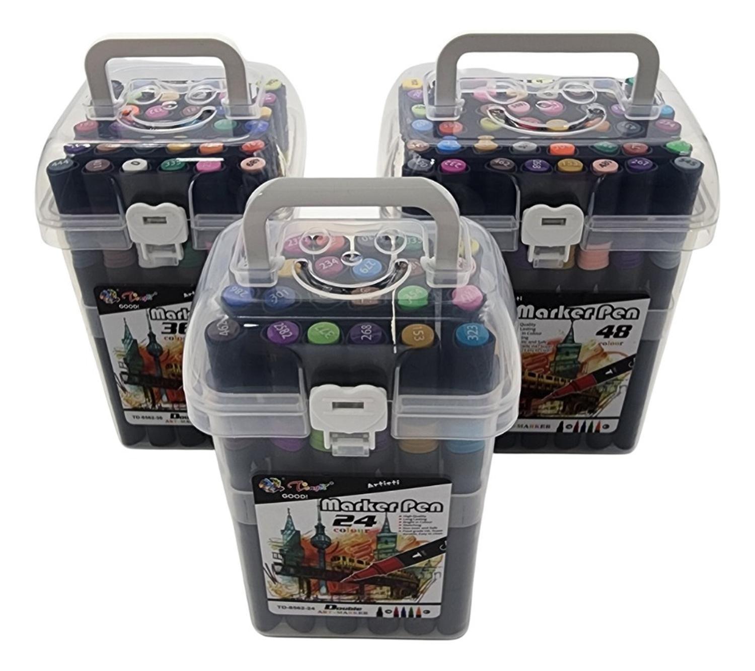 Set Marcadores Doble Punta 24 Lapices Plumones Con Maletin-8