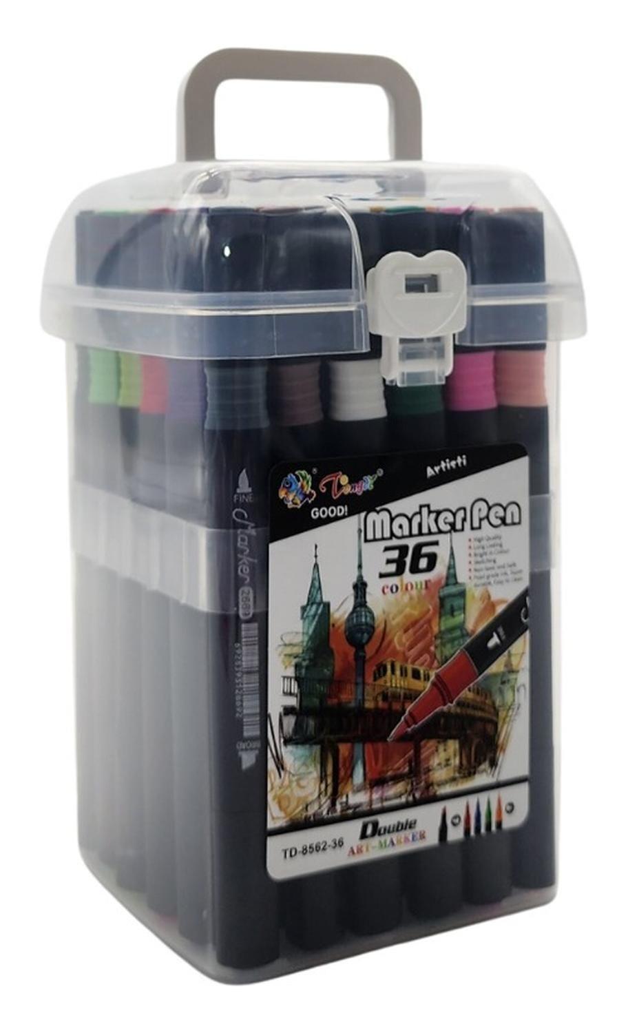Set Marcadores Doble Punta 36 Lapices Plumones Con Maletin-0
