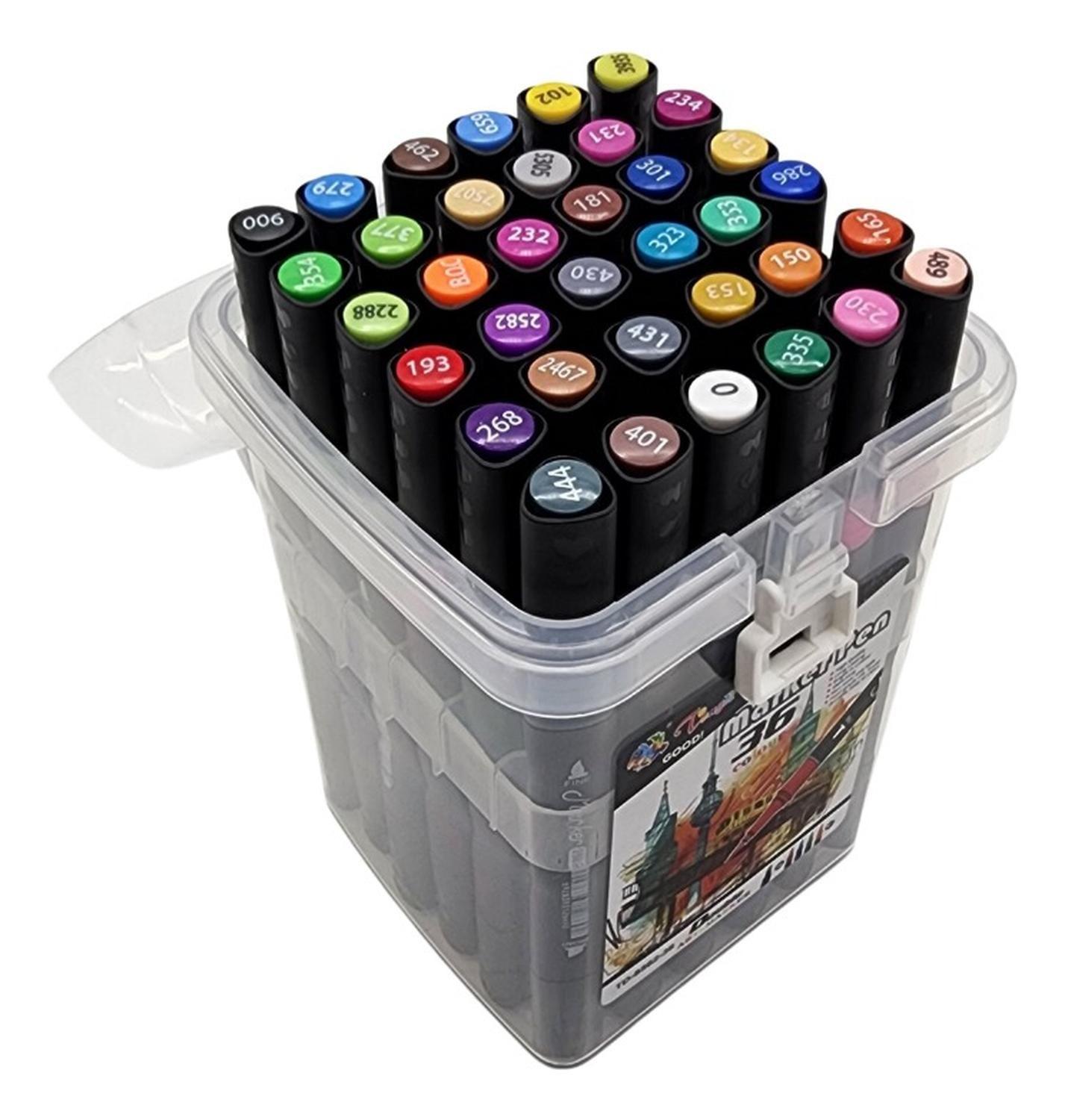 Set Marcadores Doble Punta 36 Lapices Plumones Con Maletin-1