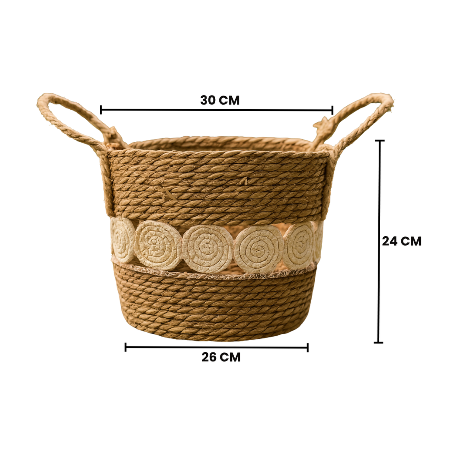 Canasto Cesta Yute Diseño Circulos Tejido Estilo Rustico L-4