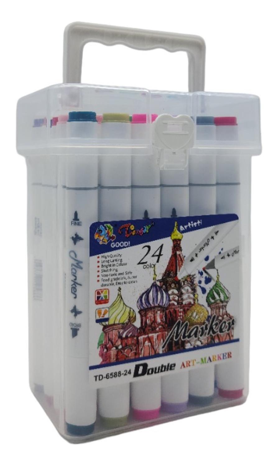 Set Marcadores Doble Punta 24 Lapices Plumones Arte Marker-0
