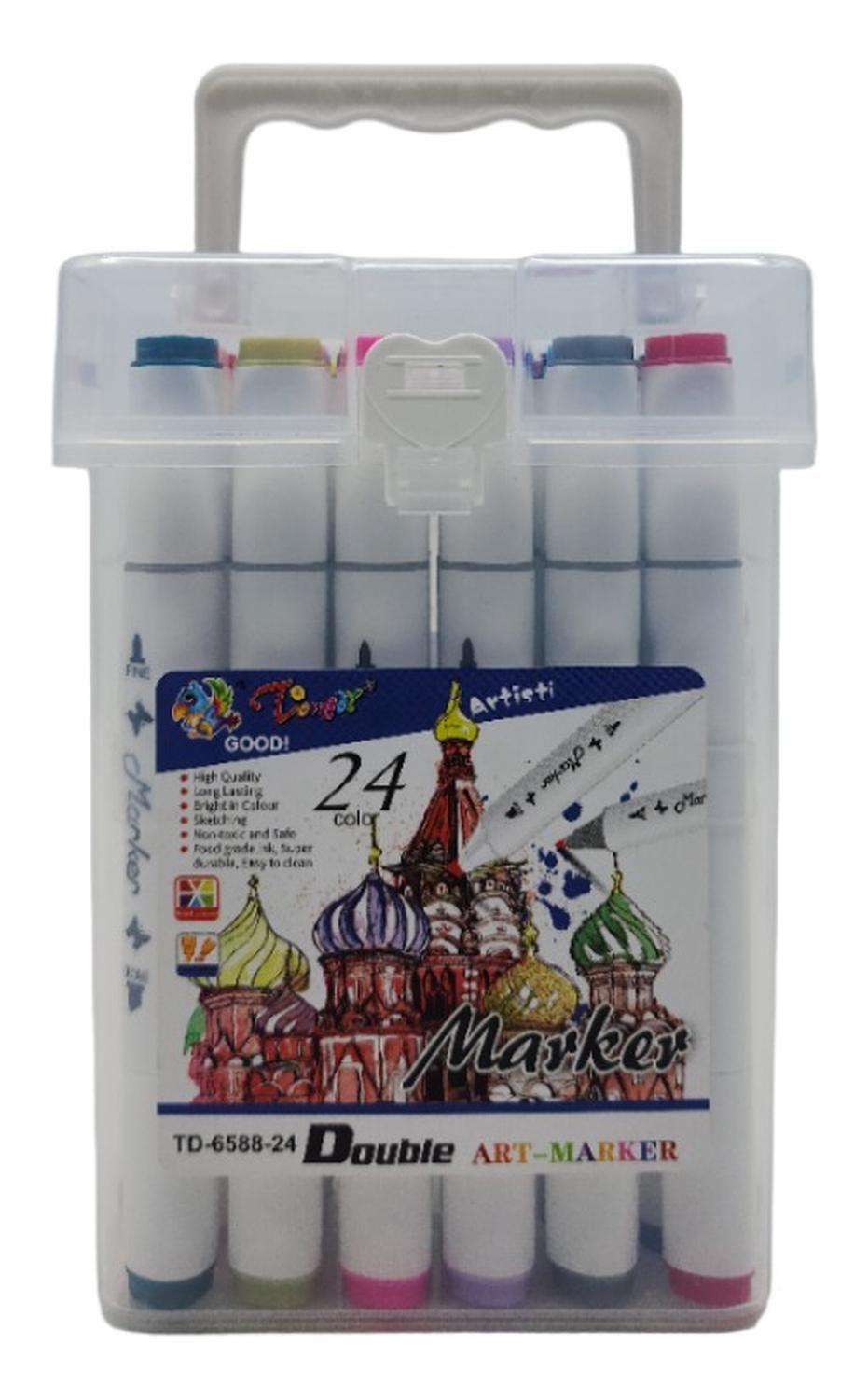 Set Marcadores Doble Punta 24 Lapices Plumones Arte Marker-1