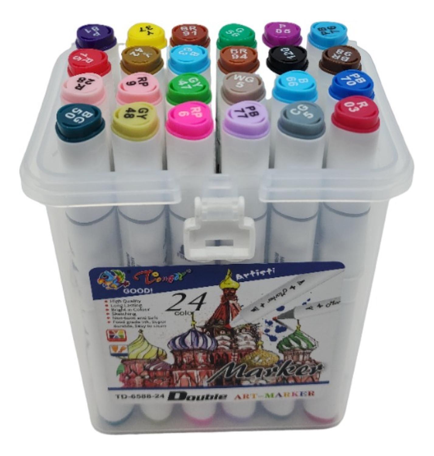 Set Marcadores Doble Punta 24 Lapices Plumones Arte Marker-3