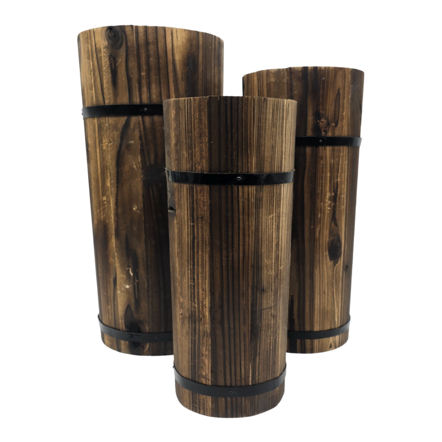 Macetero De Madera Tipo Barril Largo Alto Jardin Terraza L-5