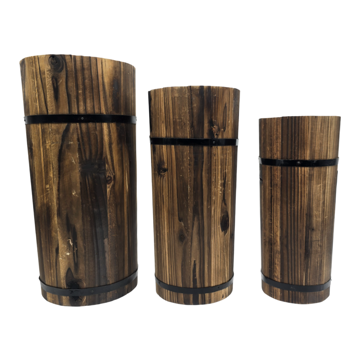 Macetero De Madera Tipo Barril Largo Alto Jardin Terraza L-6