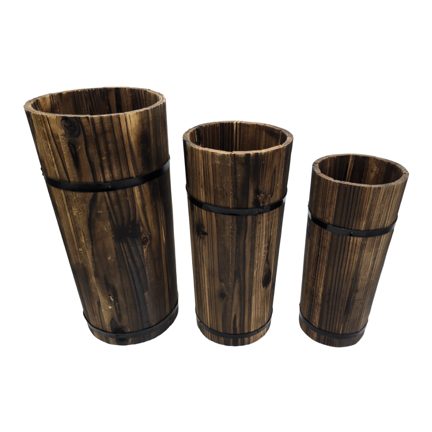 Macetero De Madera Tipo Barril Largo Alto Jardin Terraza L-7