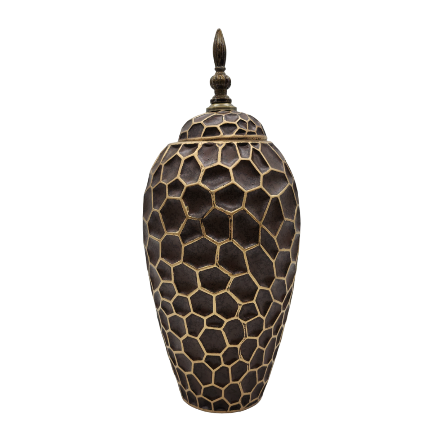 Jarron Florero Ceramica De Panal Decorativo Cafe Alargado-0