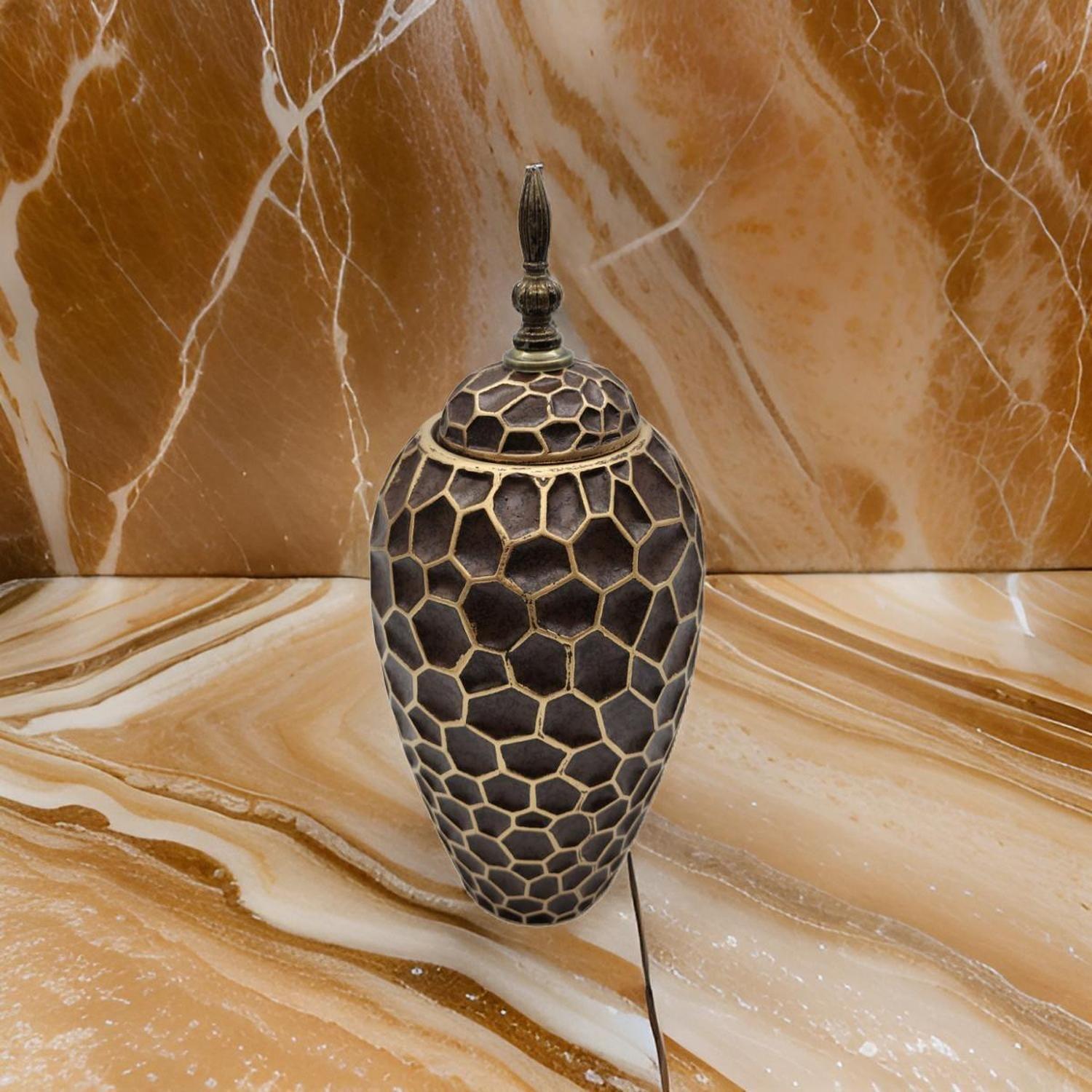 Jarron Florero Ceramica De Panal Decorativo Cafe Alargado-1