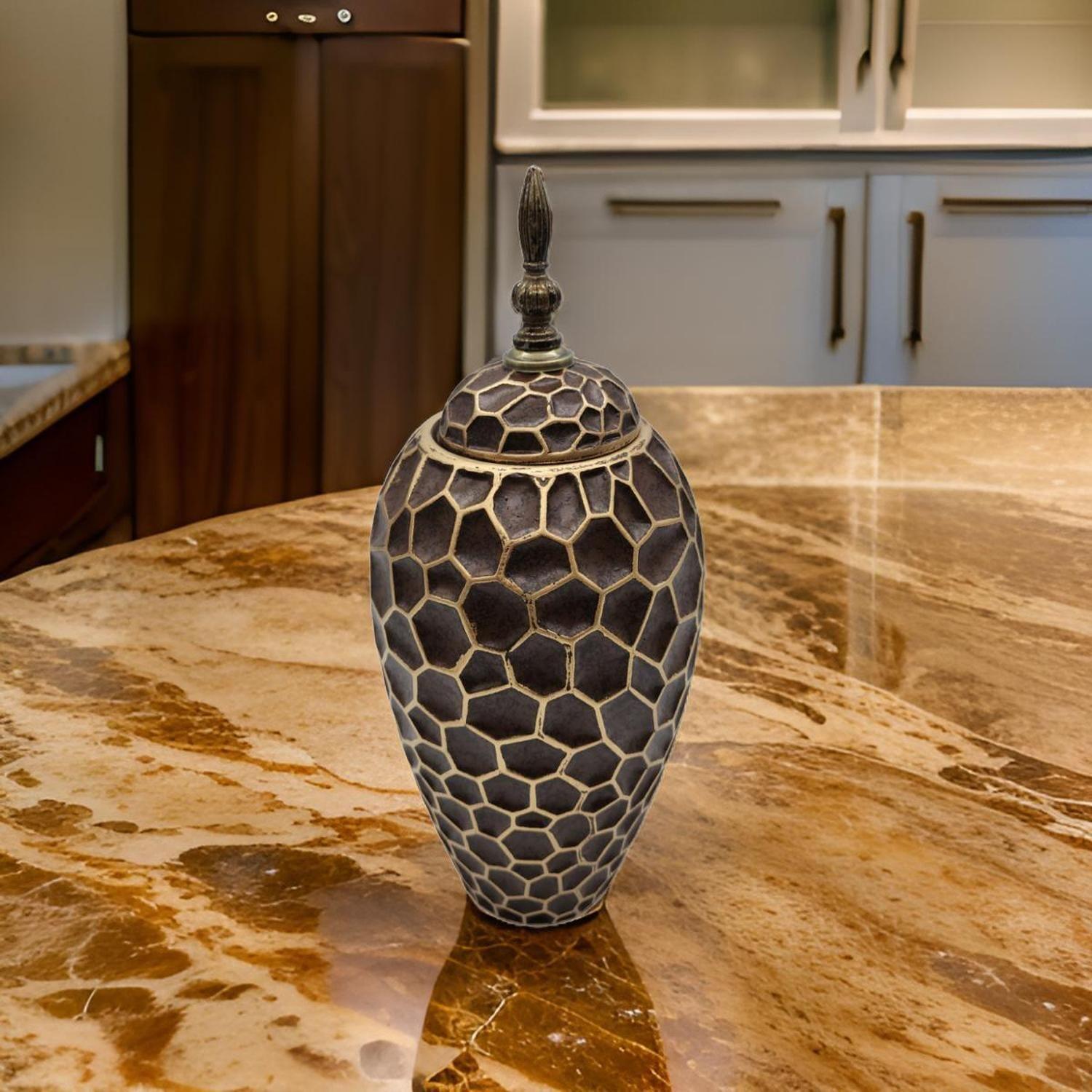 Jarron Florero Ceramica De Panal Decorativo Cafe Alargado-2