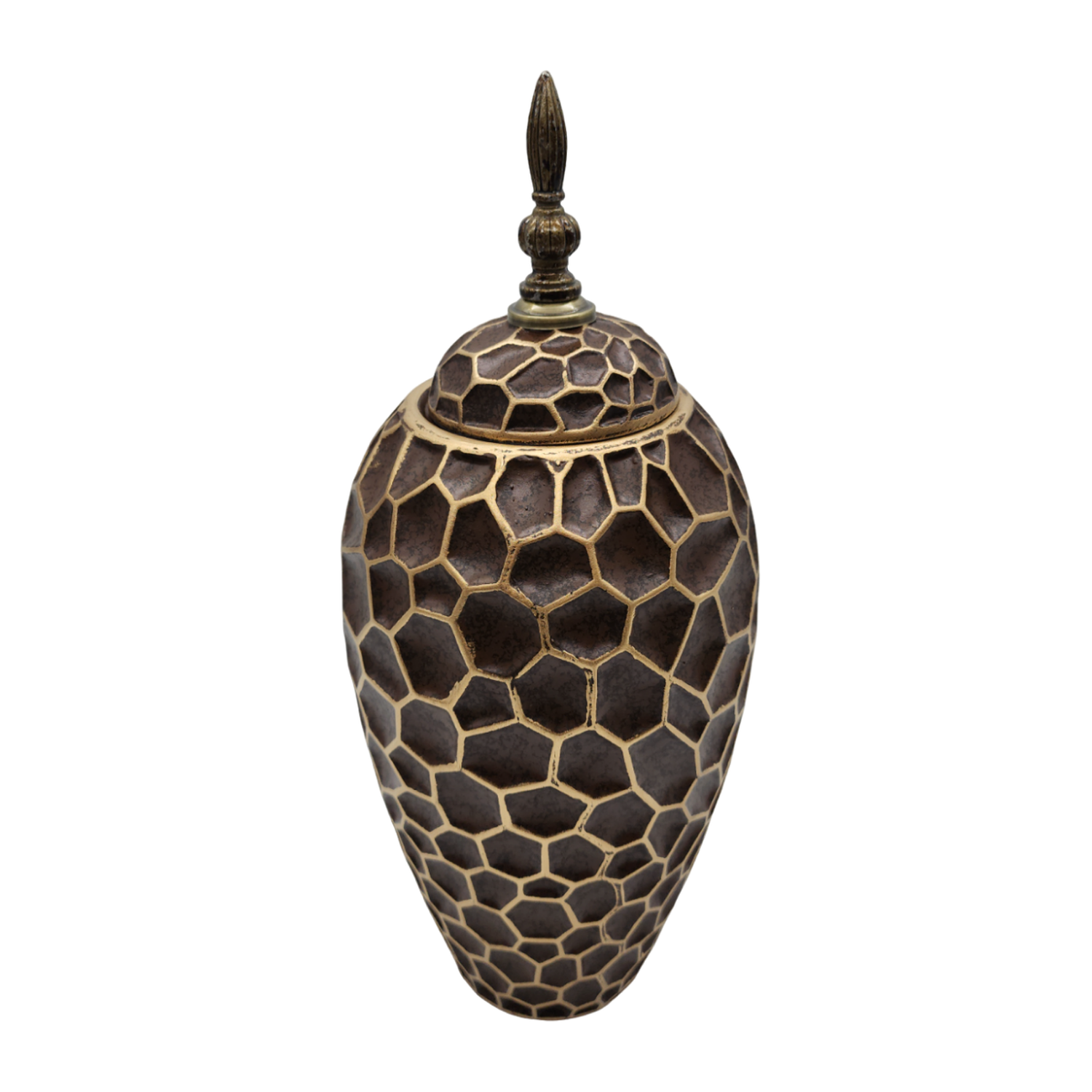 Jarron Florero Ceramica De Panal Decorativo Cafe Alargado-3