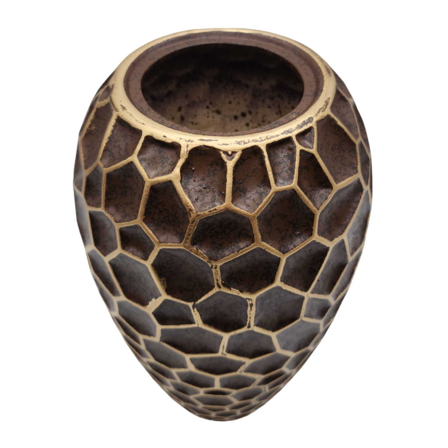 Jarron Florero Ceramica De Panal Decorativo Cafe Alargado-5