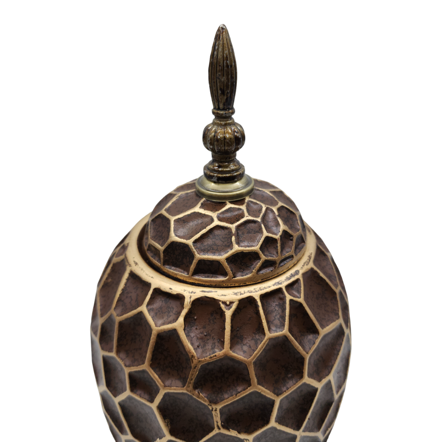 Jarron Florero Ceramica De Panal Decorativo Cafe Alargado-6