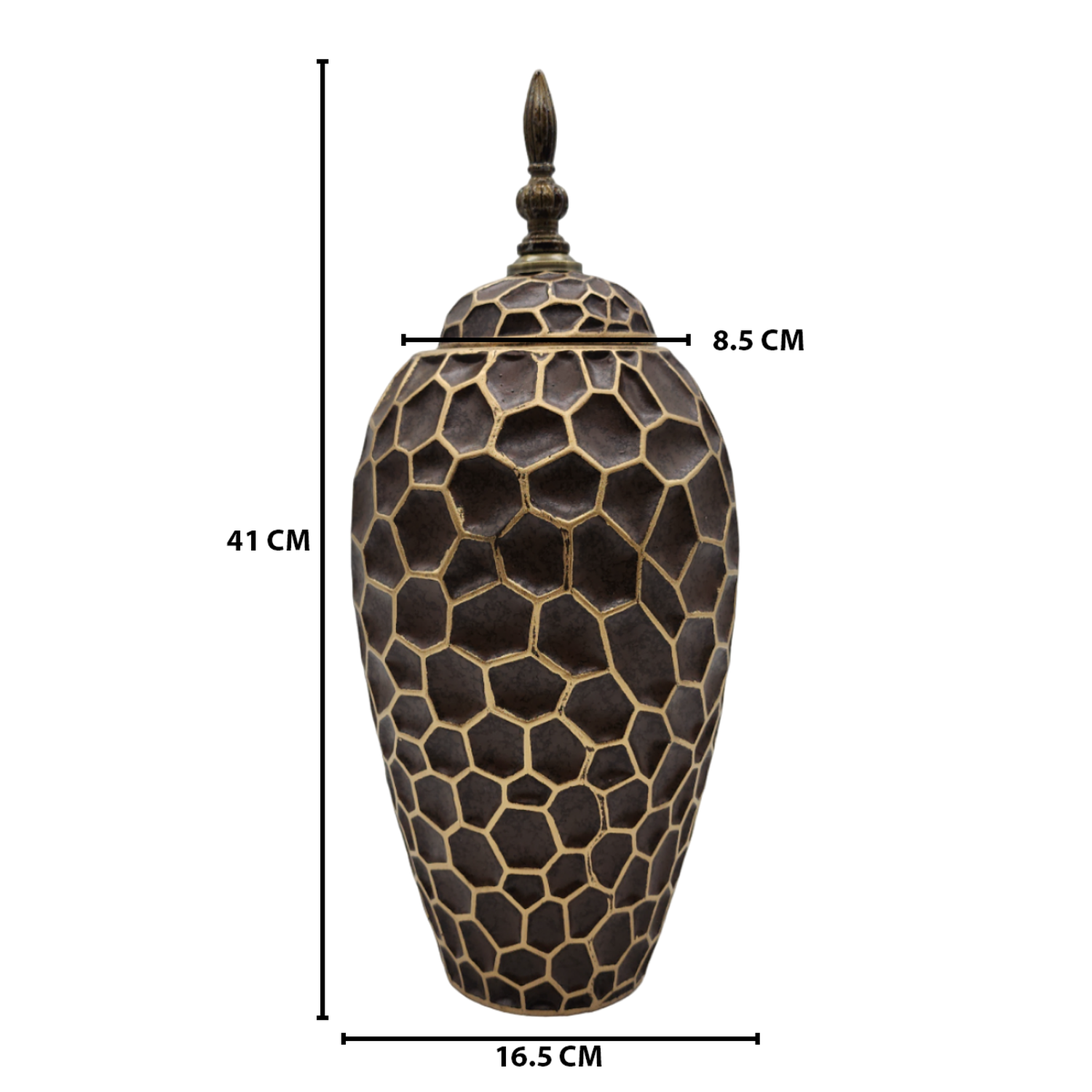 Jarron Florero Ceramica De Panal Decorativo Cafe Alargado-8