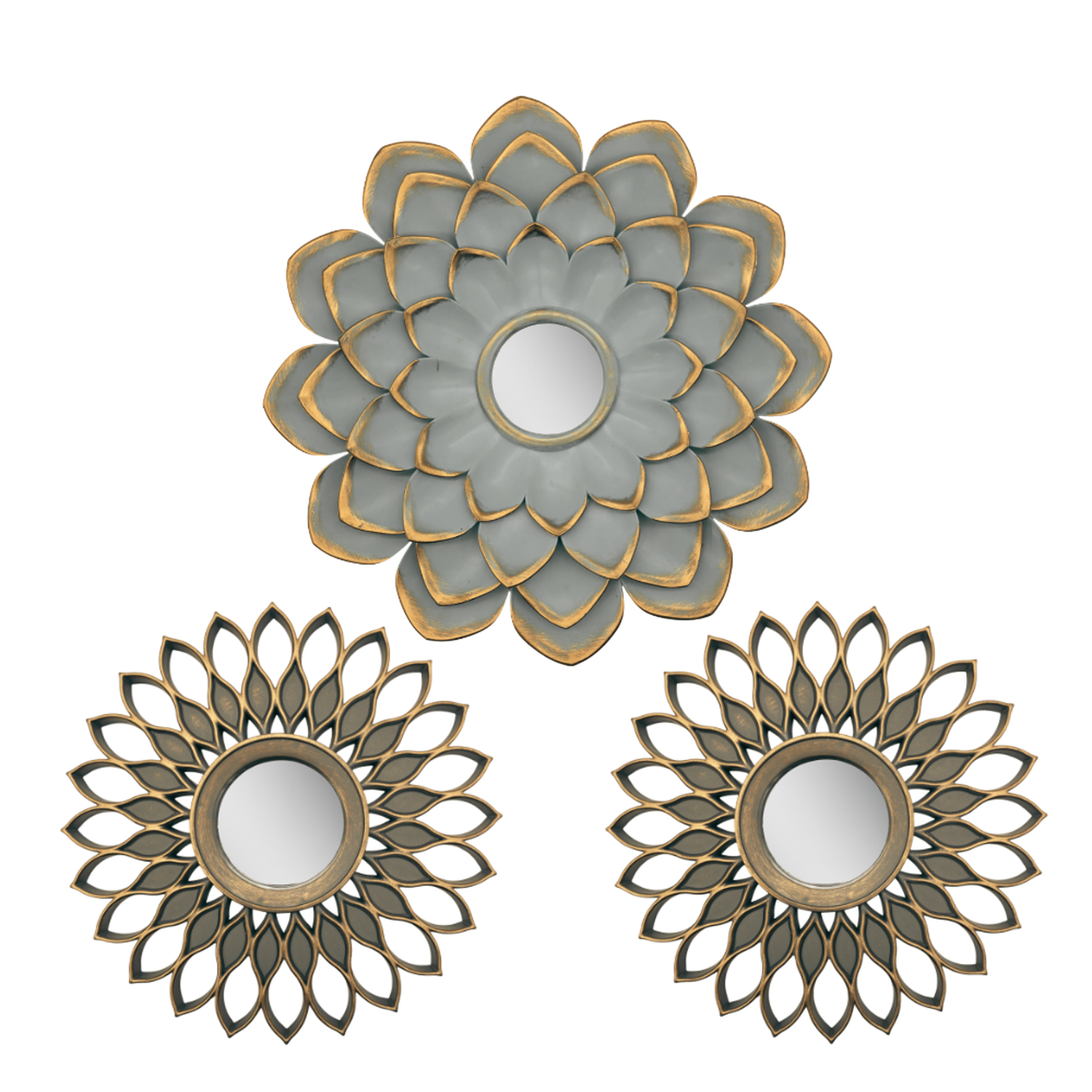 Set 3 Marcos De Espejos Flor De Loto y Diseño Gris Deco-0