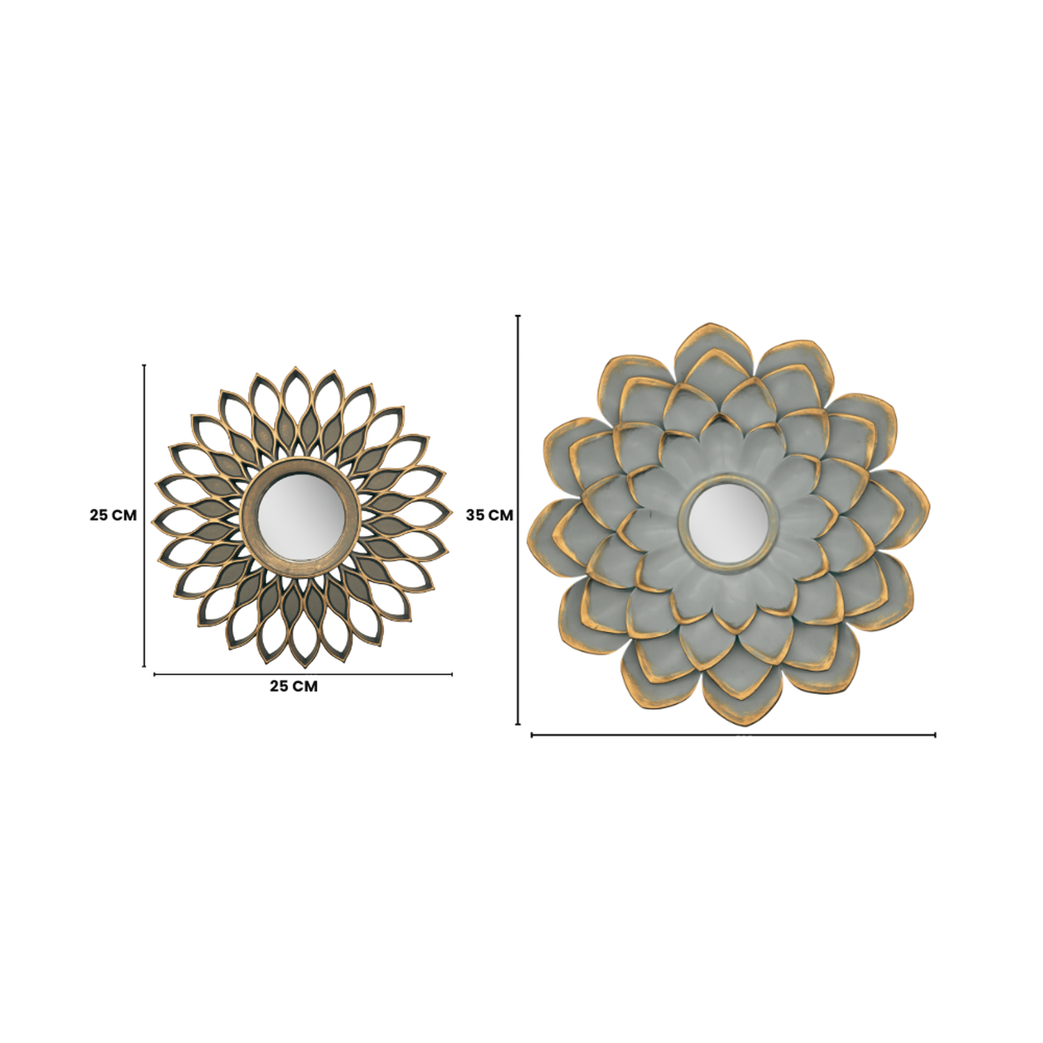 Set 3 Marcos De Espejos Flor De Loto y Diseño Gris Deco-4