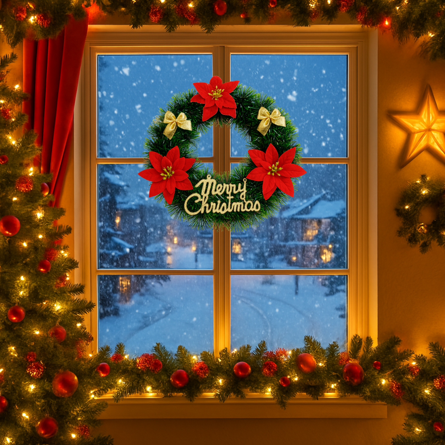 Corona de Navidad 30 Cm Con Flores Decoracion Navideña-5