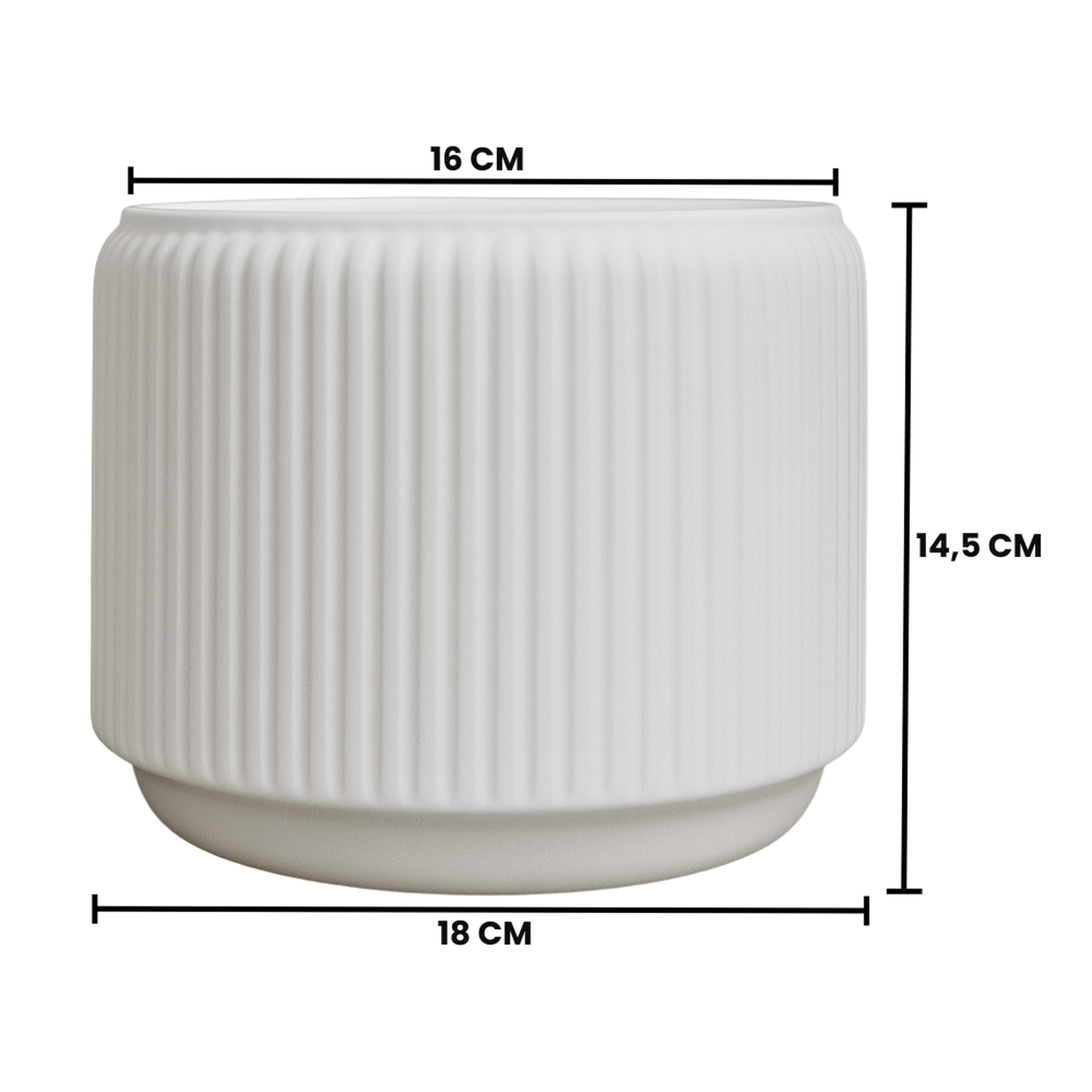Macetero De Ceramica Blanco Mate Textura Acanalada M-3