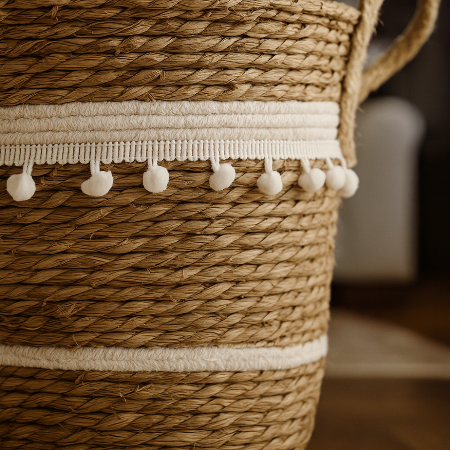 Canasto Cesta Yute Diseño Algodón Tejido Estilo Rustico M-2