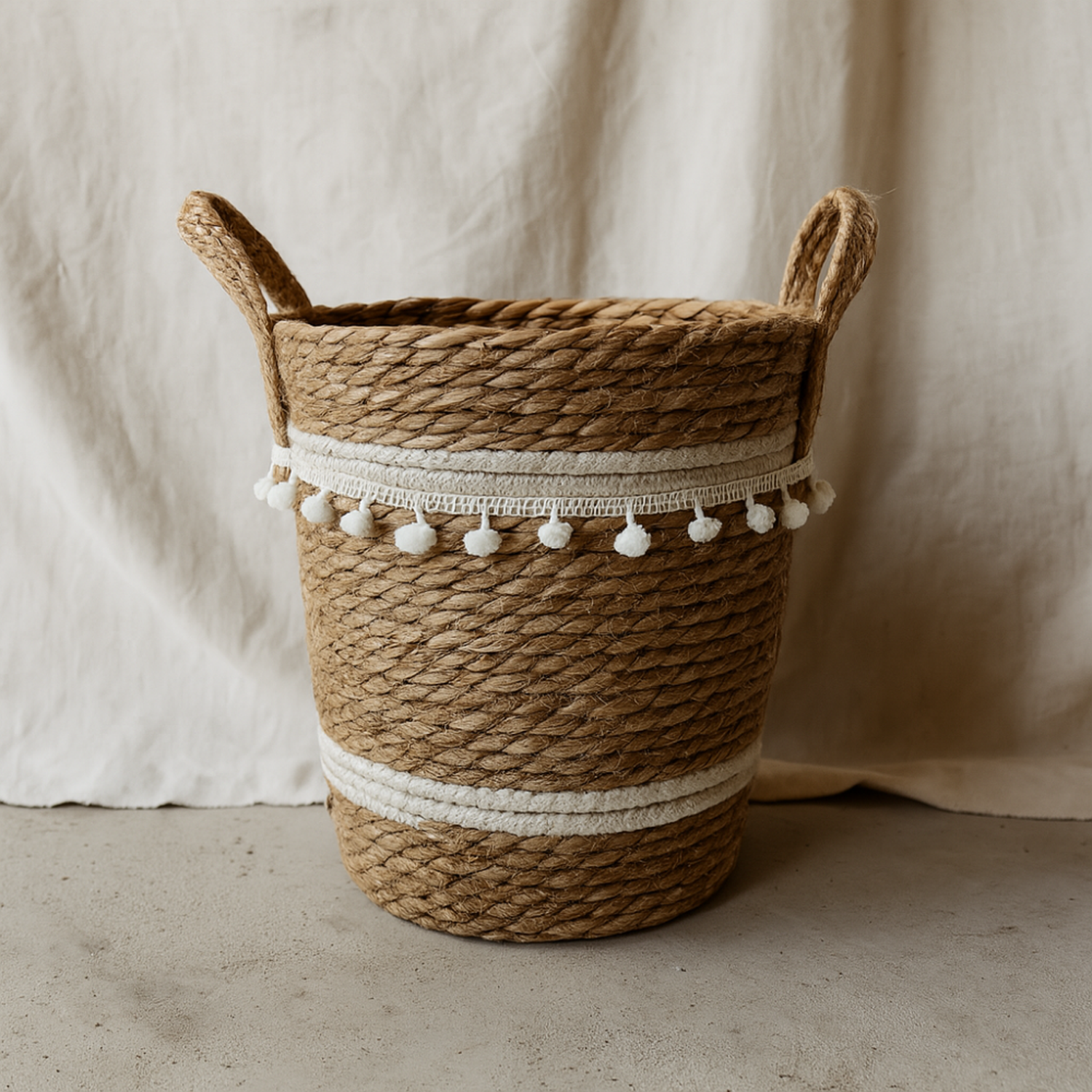 Canasto Cesta Yute Diseño Algodón Tejido Estilo Rustico M-5
