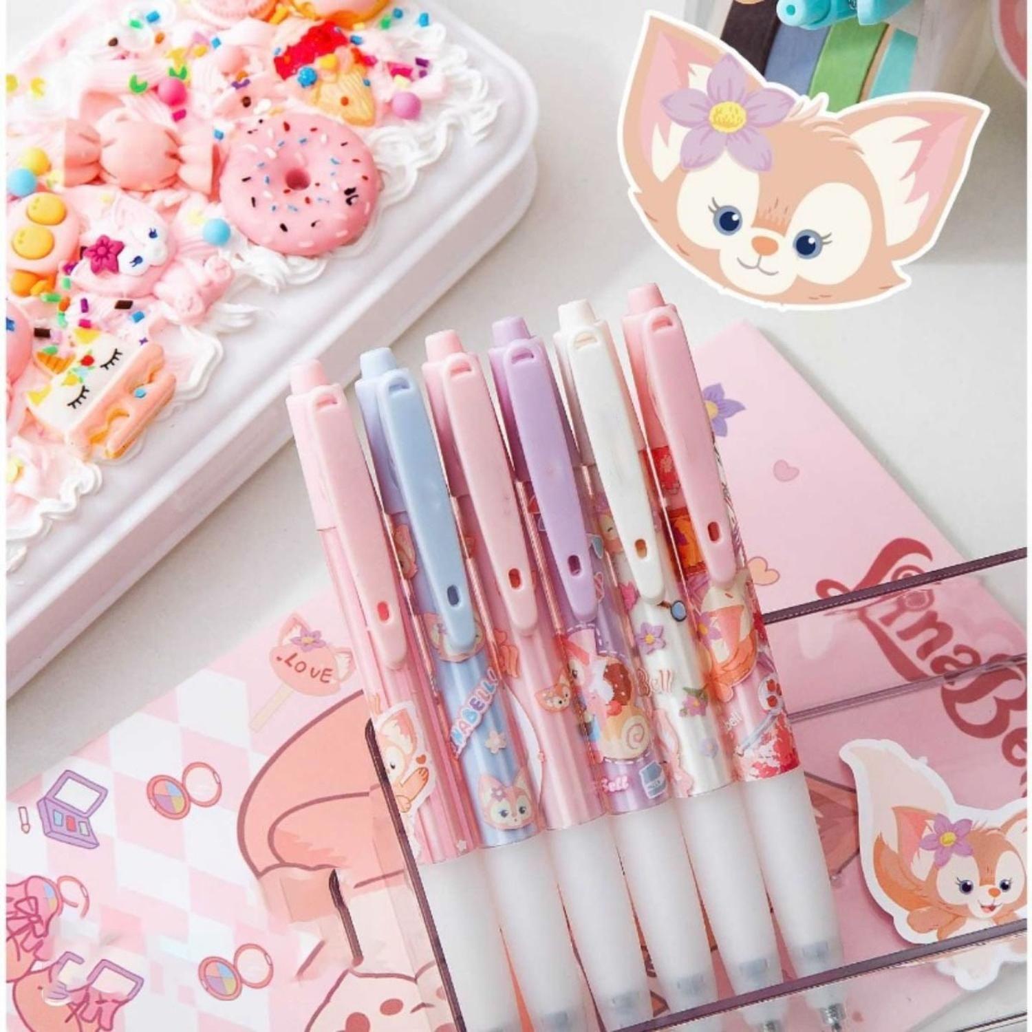 Set 6 Lapices Estilo Boligrafos Kawaii Lineball Rosados-2