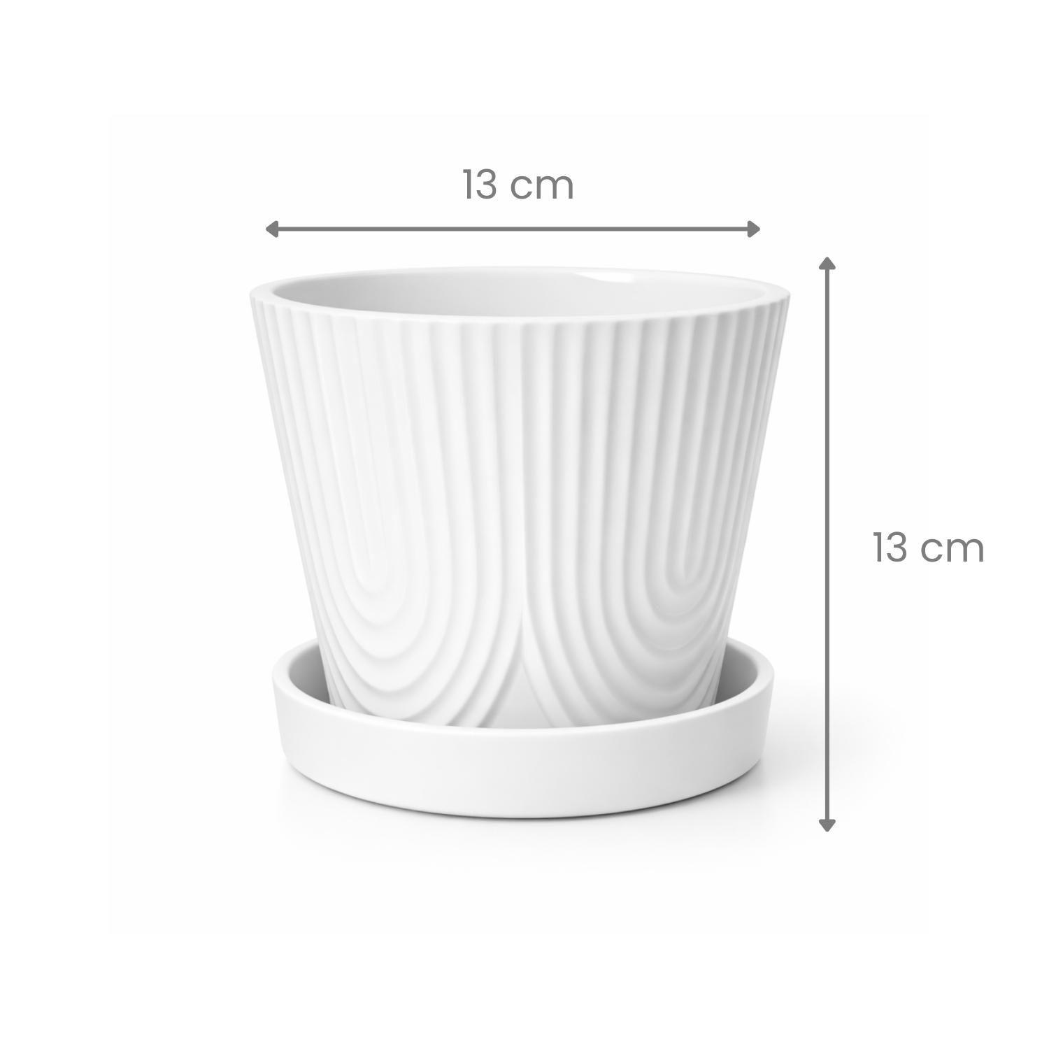 Set 3 Maceteros Con Plato Maceta Ceramica Blanco Decorativo-3