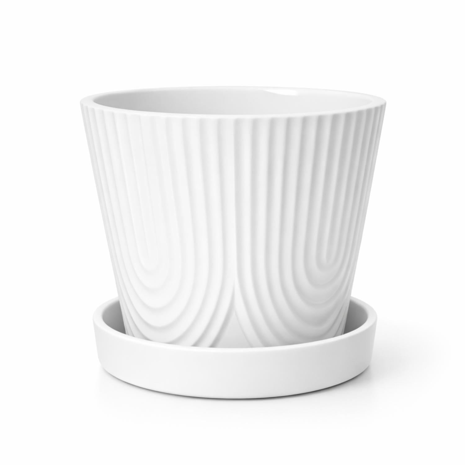 Set 3 Maceteros Con Plato Maceta Ceramica Blanco Decorativo-6