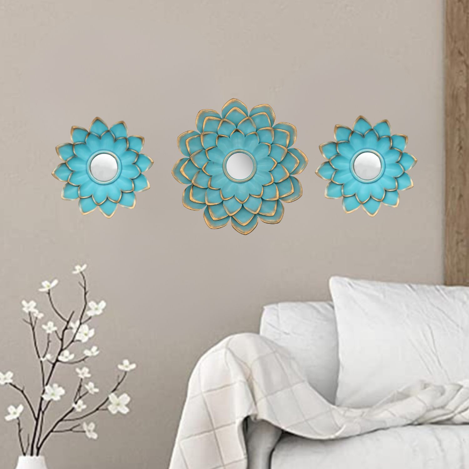 Set 3 Marcos De Espejos Flor De Loto Calipso Deco Grande-3