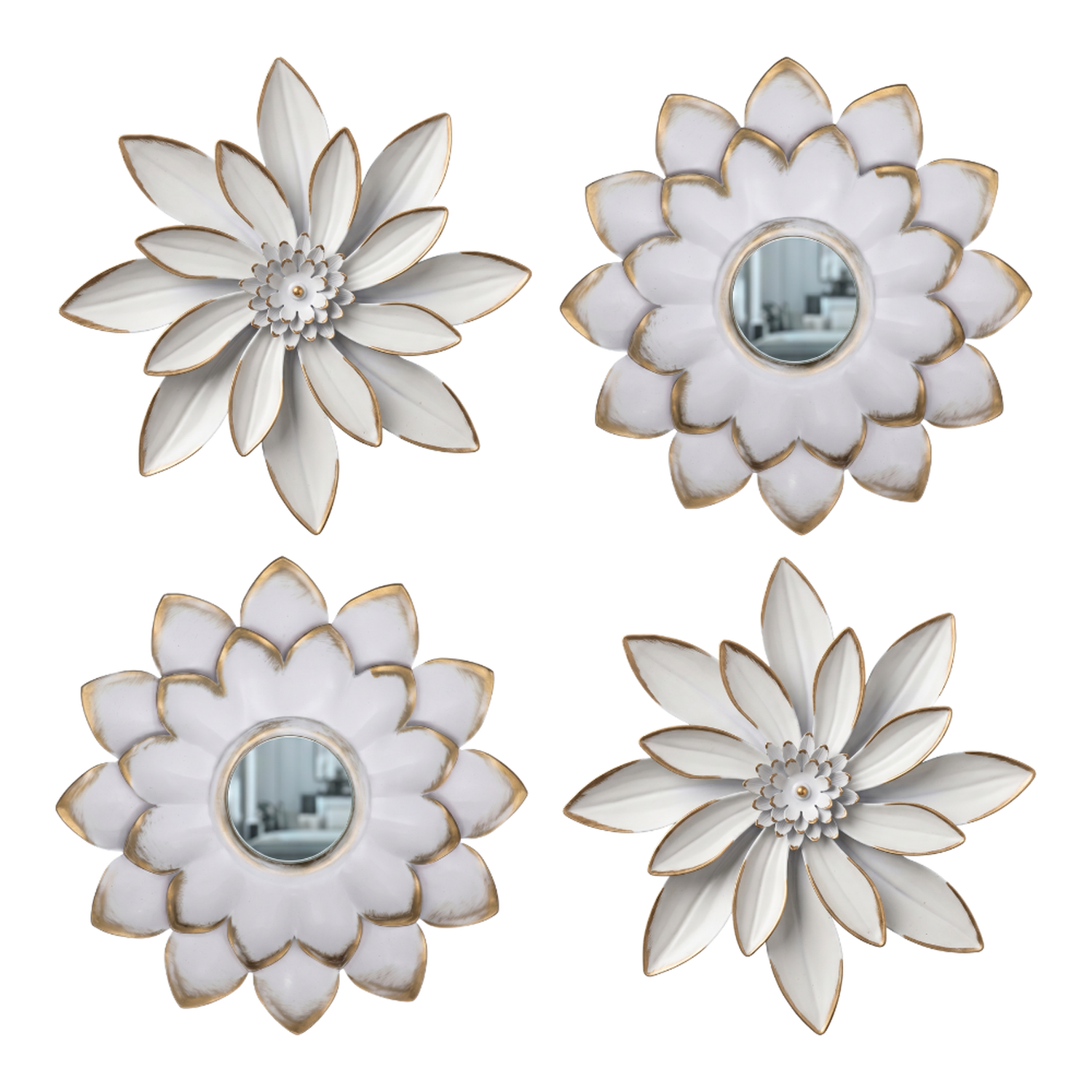 Set 4 Marcos De Espejos Flor De Loto Decorativo Blanco Deco-0