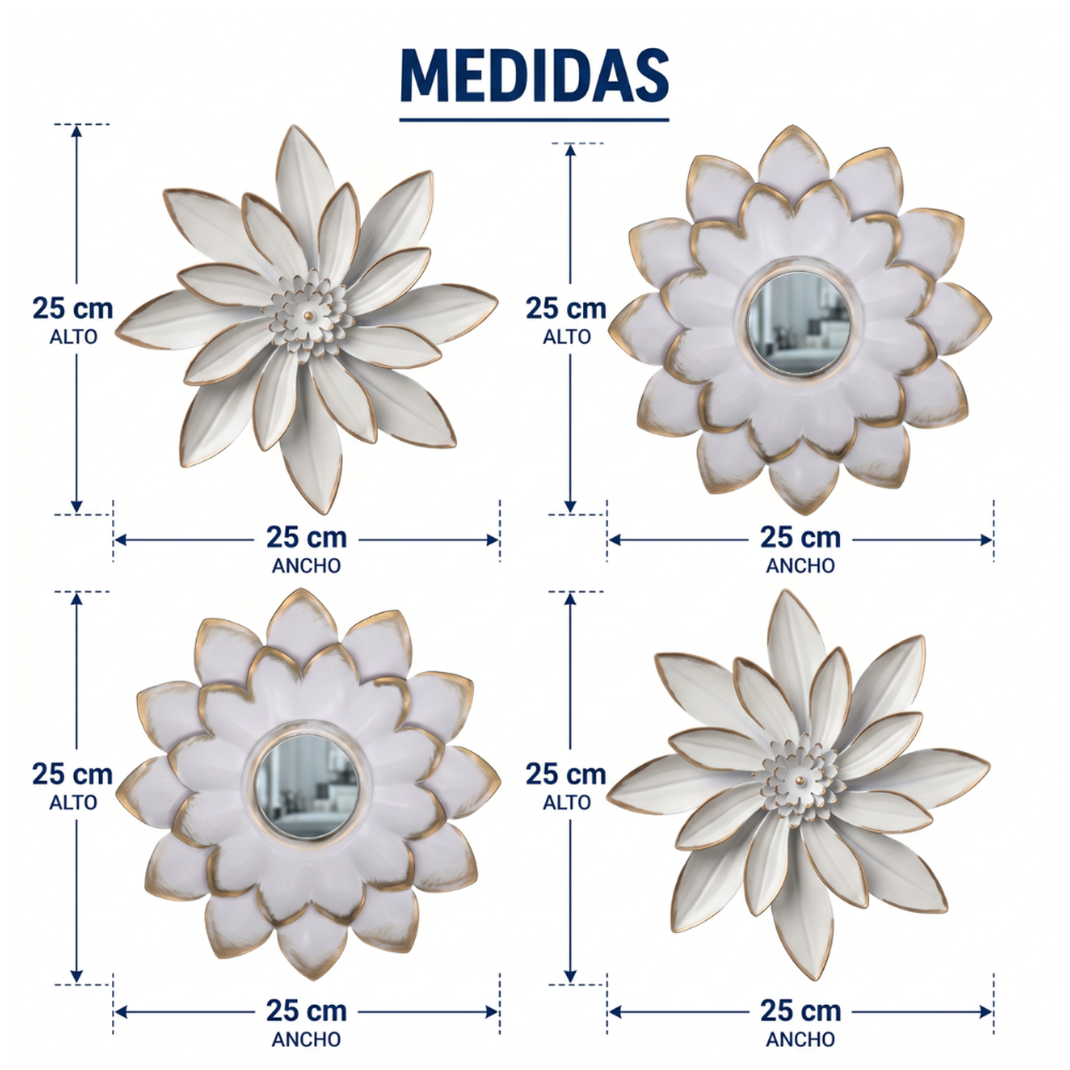 Set 4 Marcos De Espejos Flor De Loto Decorativo Blanco Deco-8