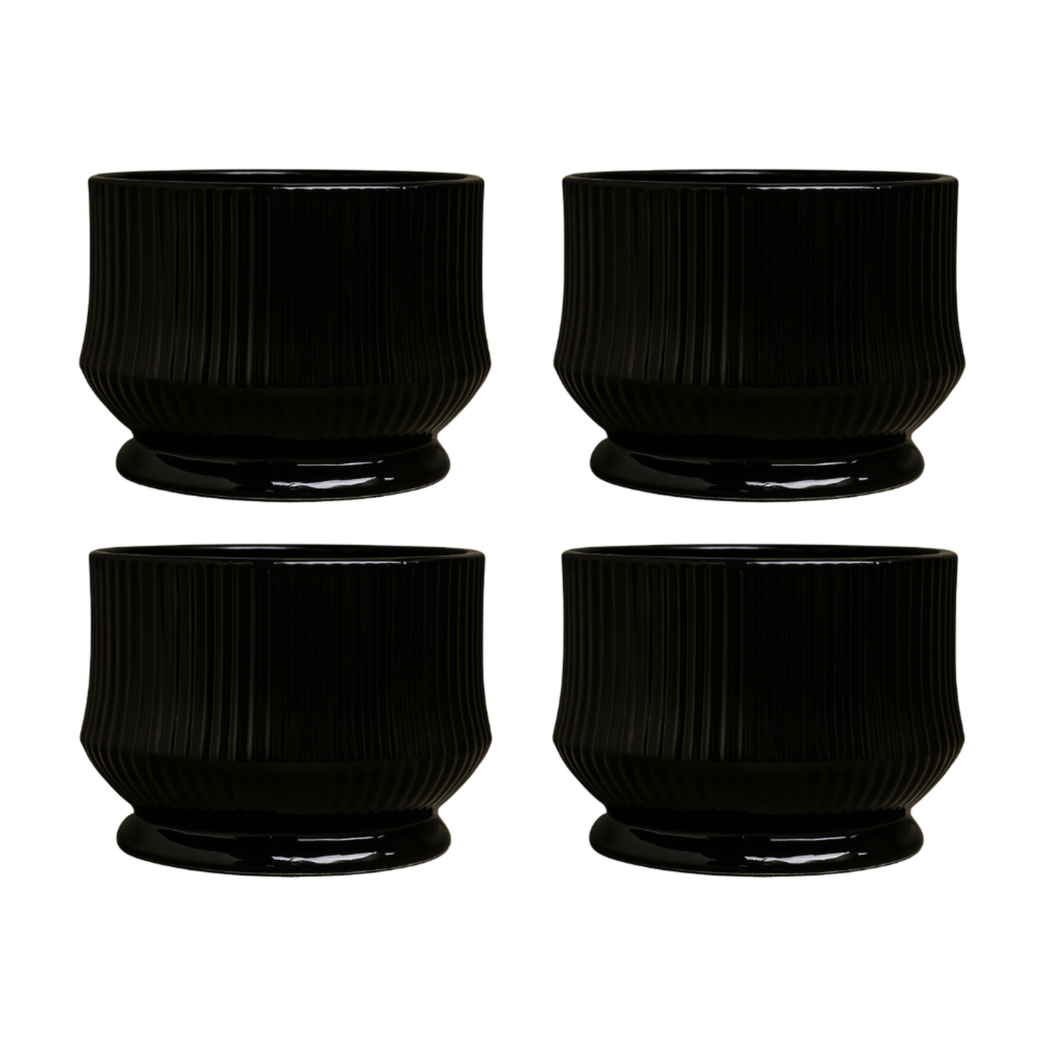 Set 4 Maceteros Maceta De Ceramica Negro Textura Acanalada-0